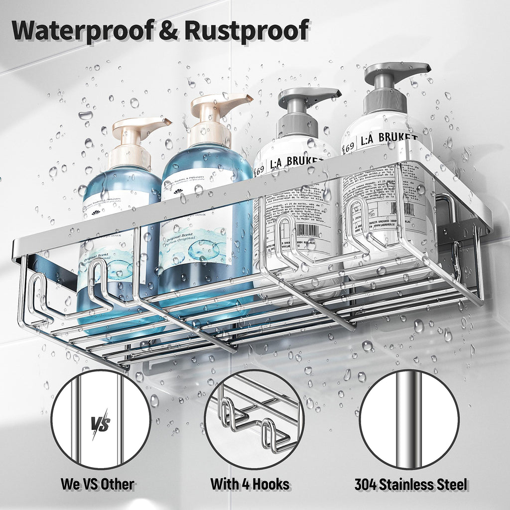 Shower Caddy Organizer Rack Shelf for Inside Shower, Adhesive Bathroom Wall Storage Basket Rustproof Stainless Steel