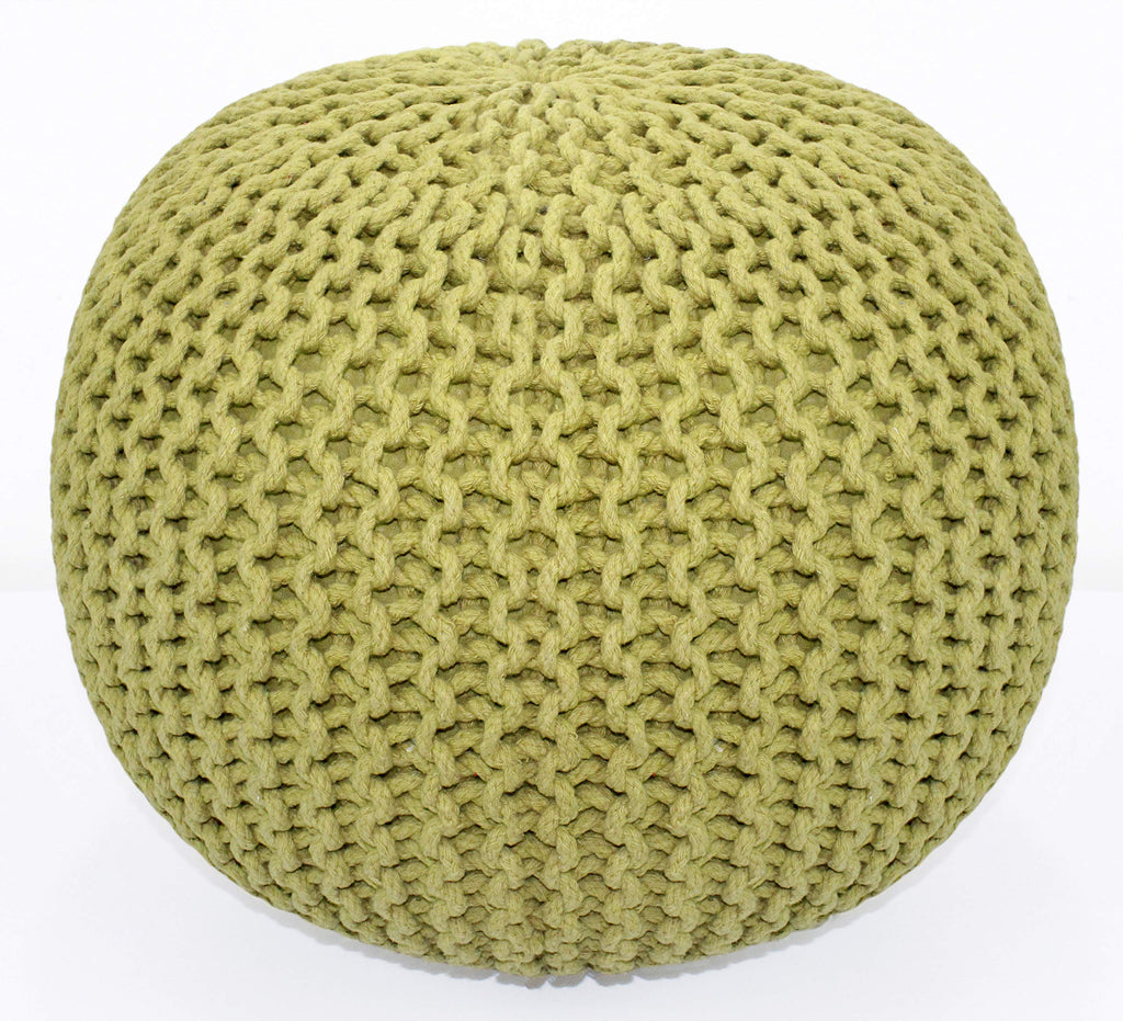 Hand-Knitted Cotton Round Pouf â€?Braid Cord Ottoman, Footrest, and Accent Seat for Living Room, Nursery, Kids Room, or Dorm Décor â€?20x14