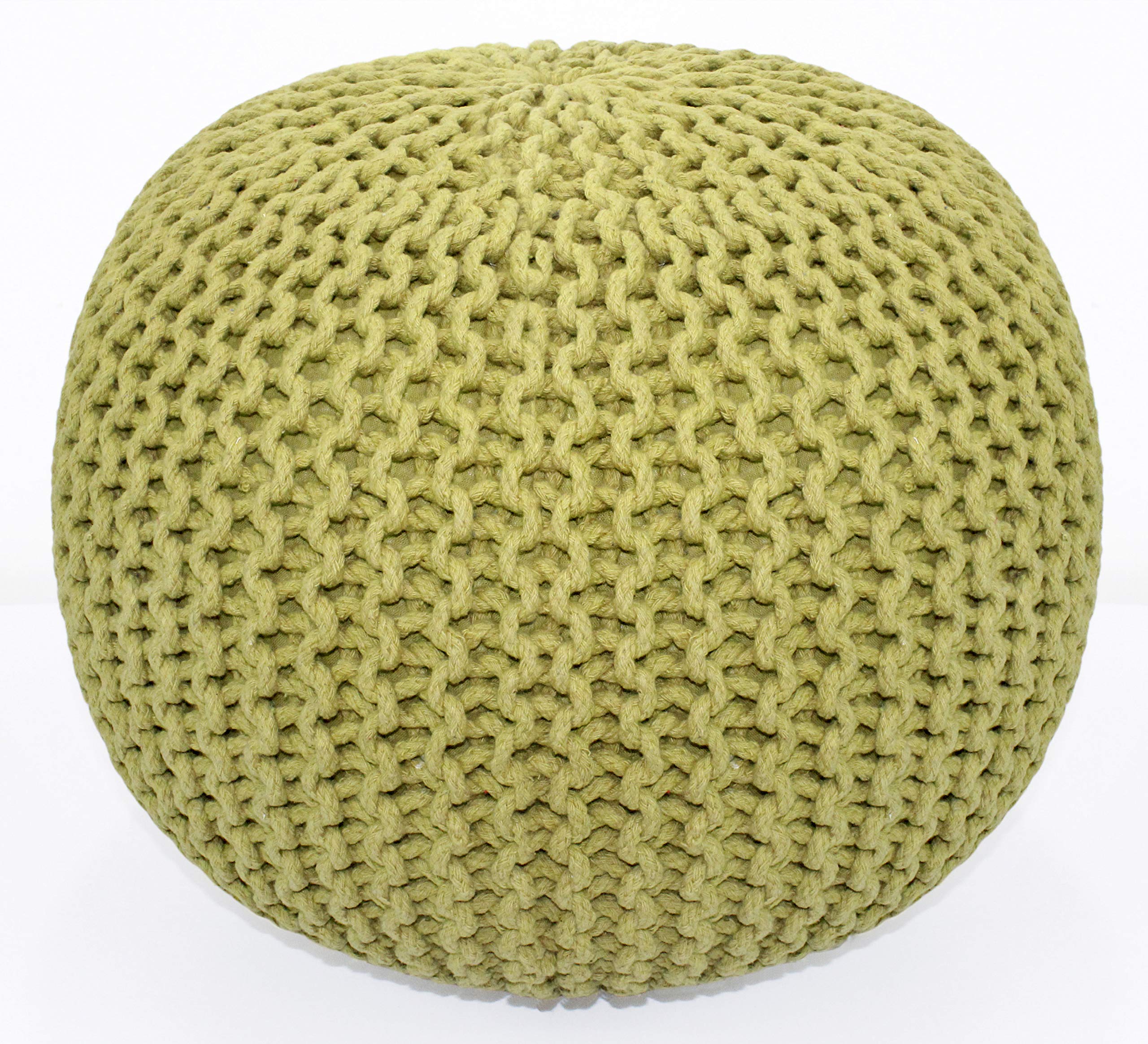 Hand-Knitted Cotton Round Pouf â€?Braid Cord Ottoman, Footrest, and Accent Seat for Living Room, Nursery, Kids Room, or Dorm Décor â€?20x14