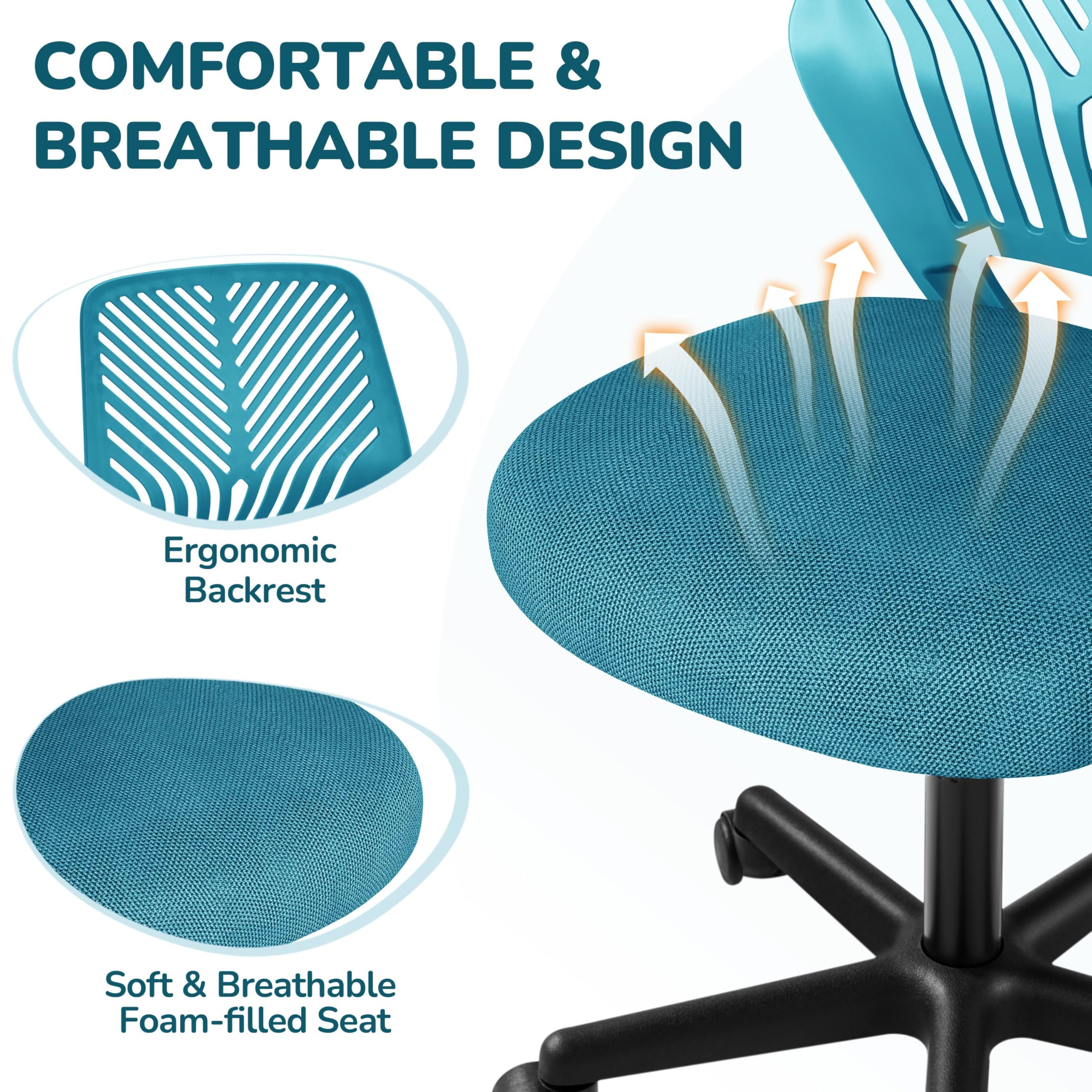 Cute Low-Back Armless Study w/Lumbar Support Adjustable Swivel Chair