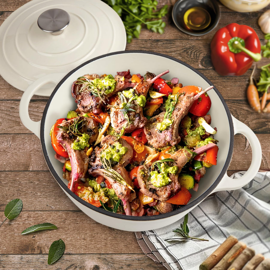 Enameled Cast Iron Dutch Oven with Lid - Big Dual Handles - Round Pot for Versatile Cooking 6 Quart