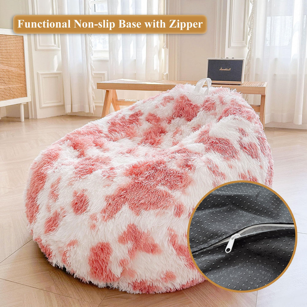 Faux Fur Leopard Print Bean Bag Chair Cover (No Filler), Fluffy Stuffed Animal Storage Cheetah Bean Bag Home Decor, Furry Fuzzy Big Beanbag Cover, Anti-Slip