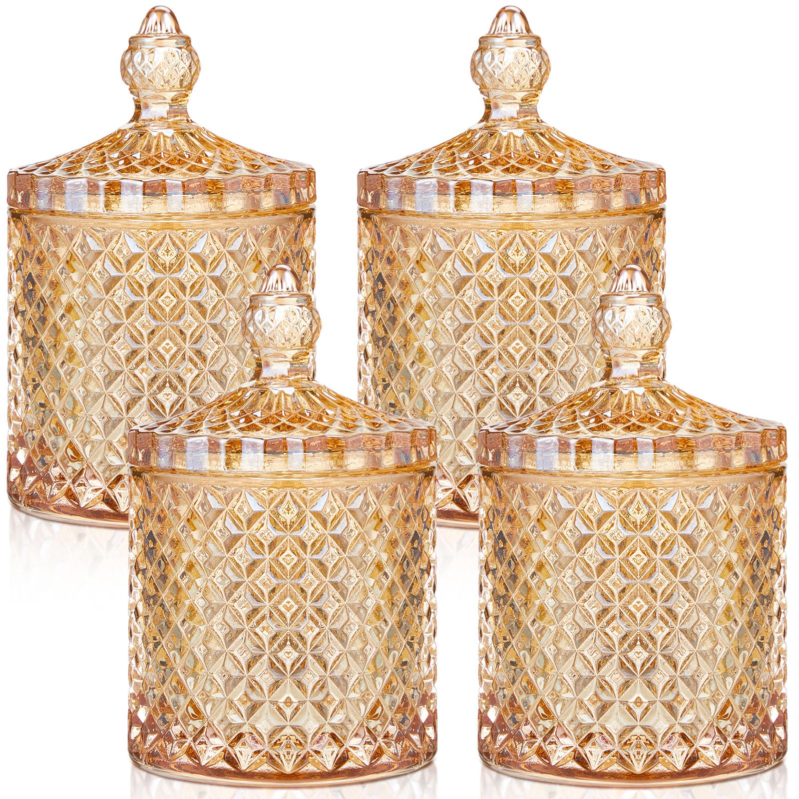 Crystal Glass Candy Jar Set with Lids Home Decorative Storage Jars for Apothecary, Bathroom, Kitchen, and Pantry, Ideal for Cotton Swabs and Jewelry