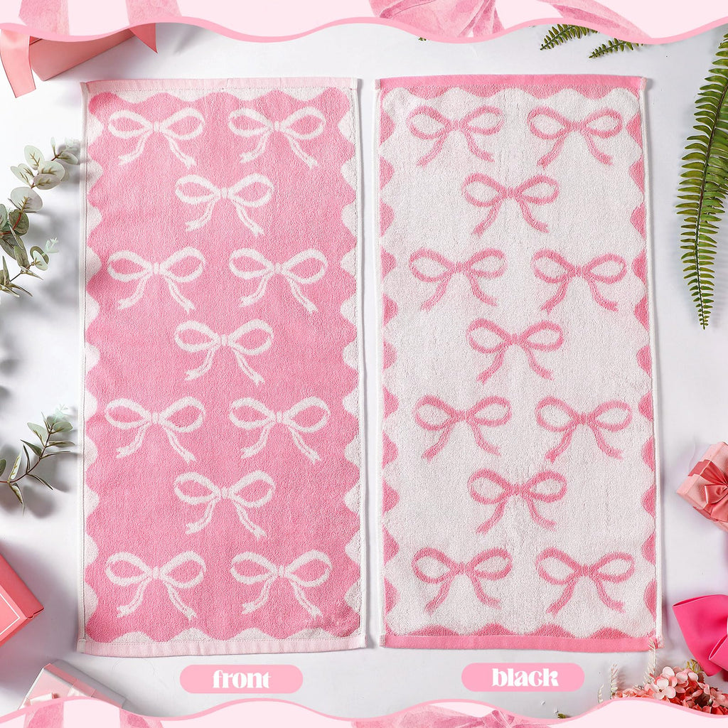 Coquette Bow Hand Towels 100% Cotton Bow Bathroom Towels Kitchen Decor Soft Absorbent Face Towels Preppy Decor Towel for Bathroom (Pink) 4 Pcs