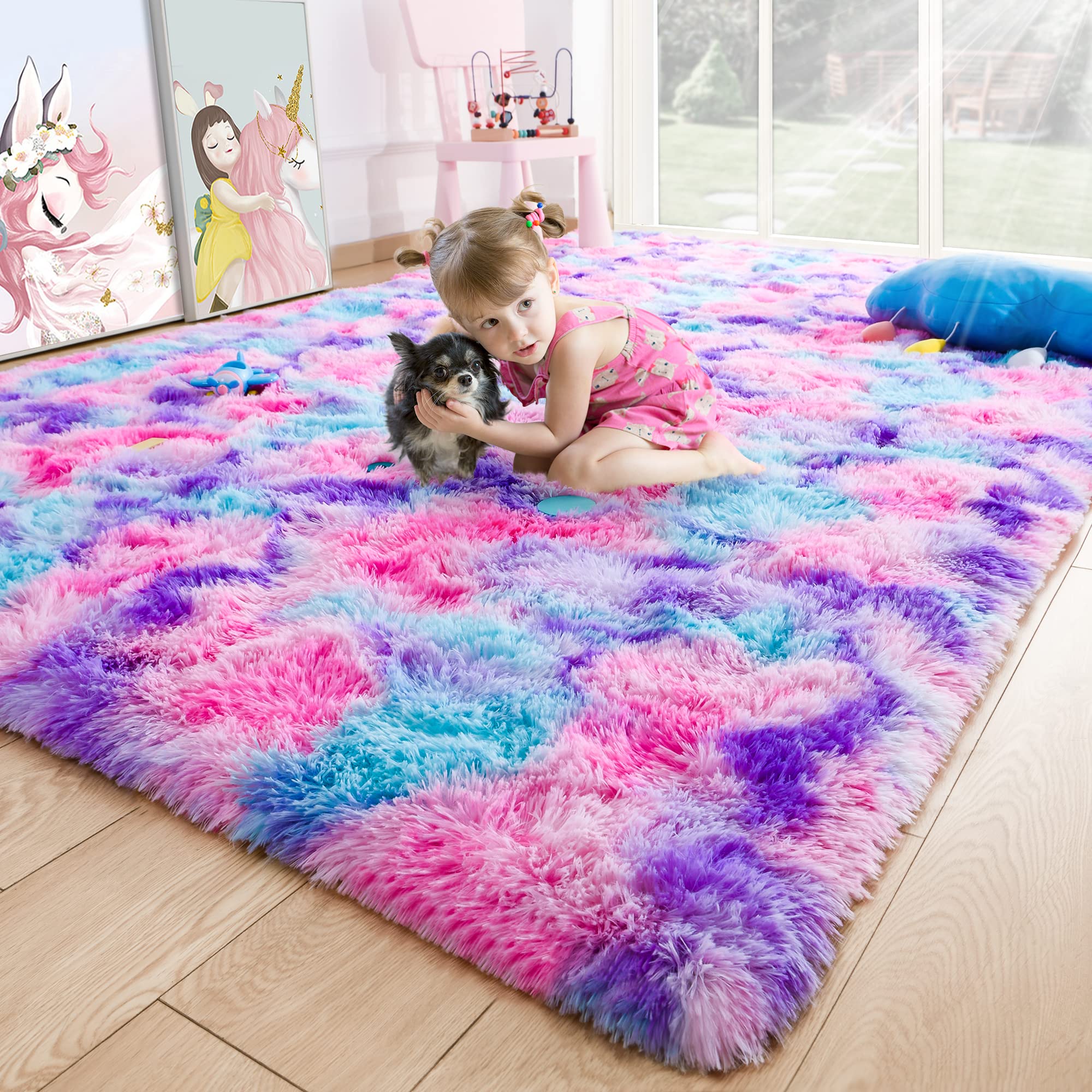 Fluffy Area Rugs Shag Throw Floor Carpet, Soft Shaggy Bedside Non-Slip Plush Rug Home Decor Aesthetic
