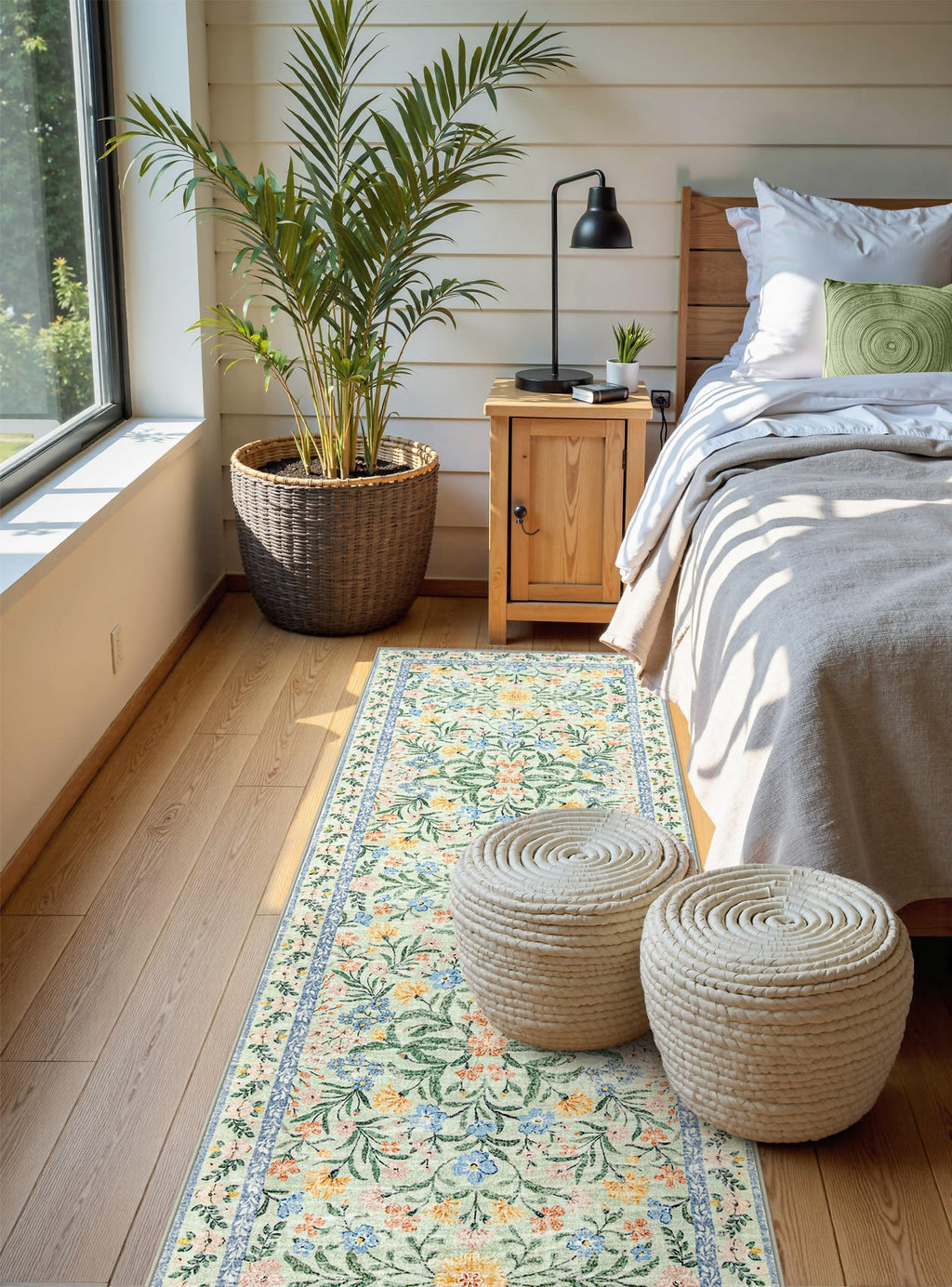 Machine Washable Boho Soft Floral Carpet Non Slip, Indoor Ultra-Thin Floor Carpet for Kid Room Living Room Dorm