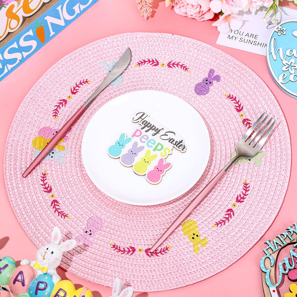 Whaline 4Pcs Round Placemats Pink Bow Embroidered Place Mats Coquette Bow Dinner Table Mats for Home Wedding Baby Shower Birthday Party Decor