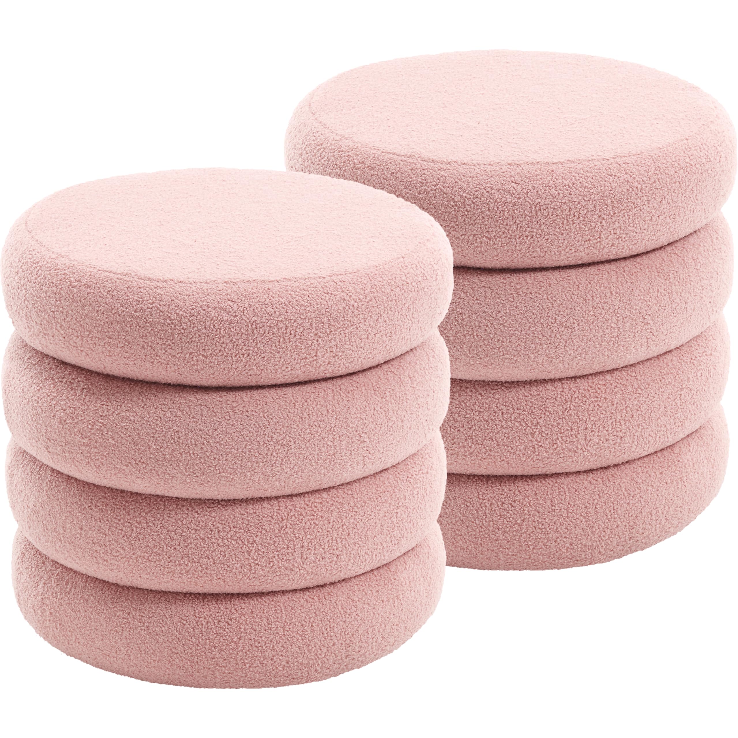 Storage Ottoman Round, Ottoman with Storage, Sherpa Ottoman Storage, (18 Inches x 16 Inches) Set of 2