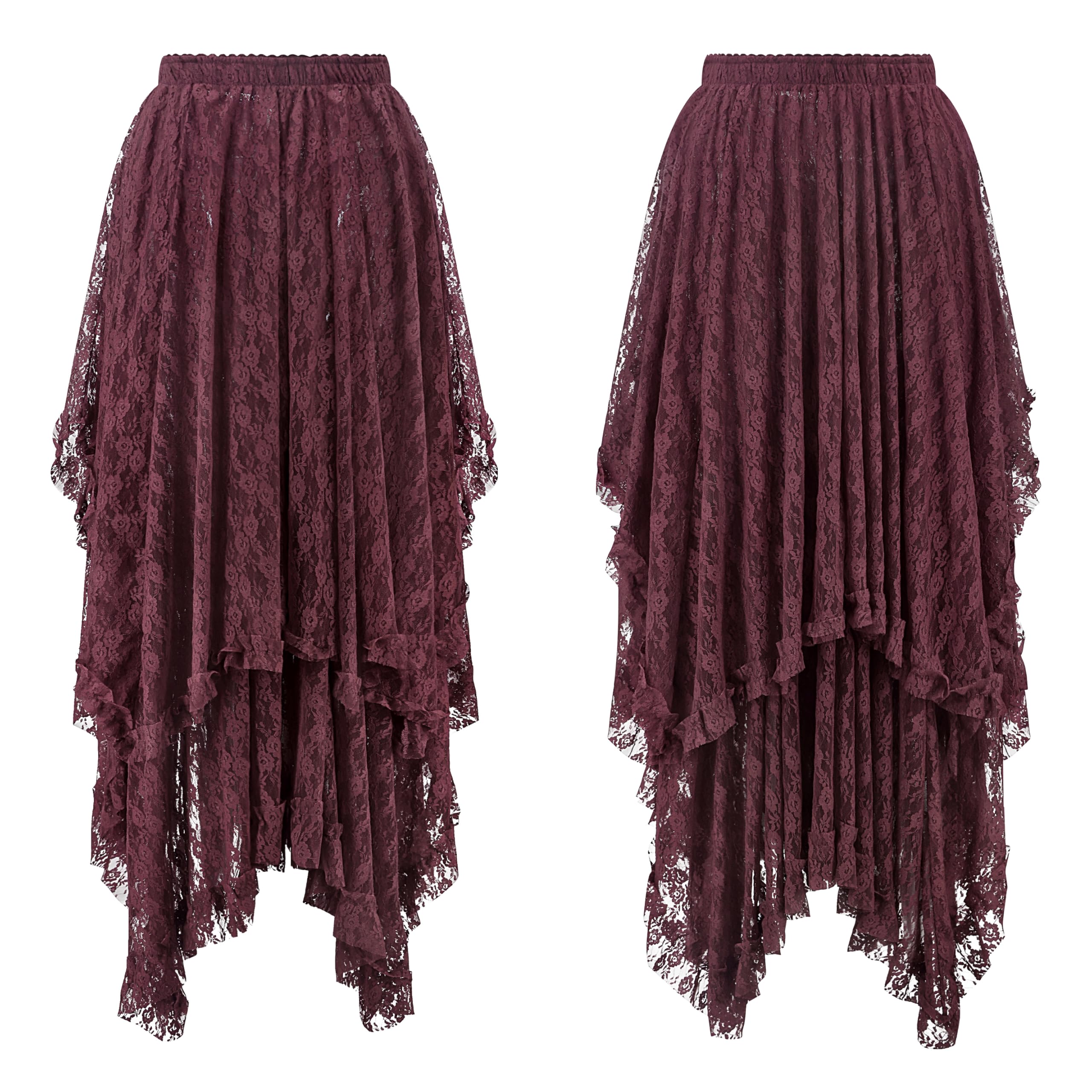 Women Lace Long Skirts Summer Elastic Asymmetrical Layered Hem Sexy See-Through Beach Floral Maxi Skirts