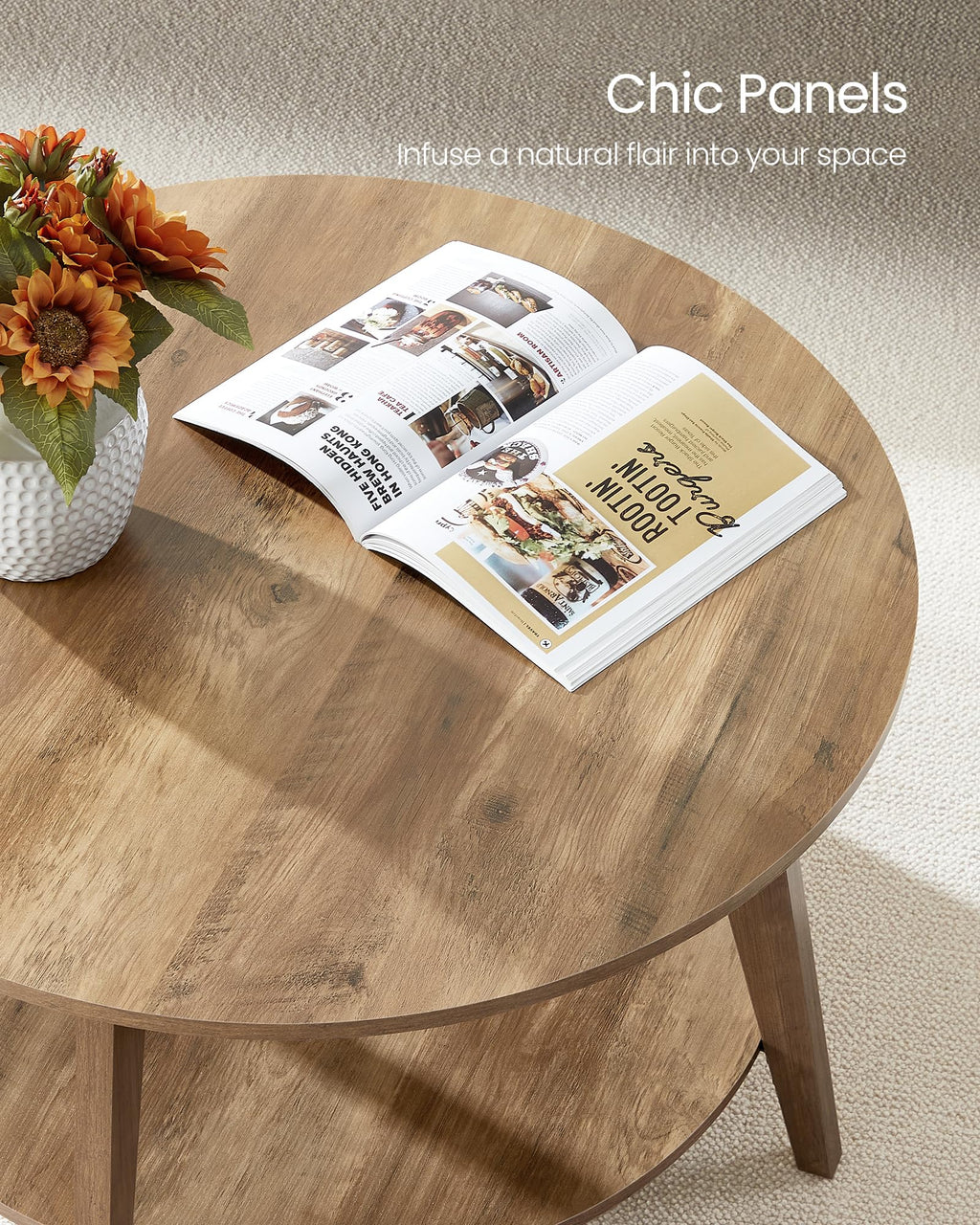 Round Coffee Table, 2 Tier Coffee Table with Storage, for Living Room, 31.5 x 17.7 Inches, Easy to Assemble