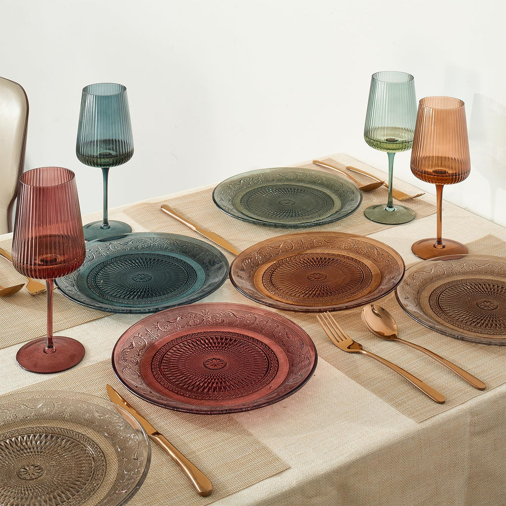 Glass Colored Plates | Set of 6 Plate | Natural Colors 10.6" Dinner & Charger Plate - Server, Charger, Dinner Server, Appetizer, Snack, Fruit, Side Serveware