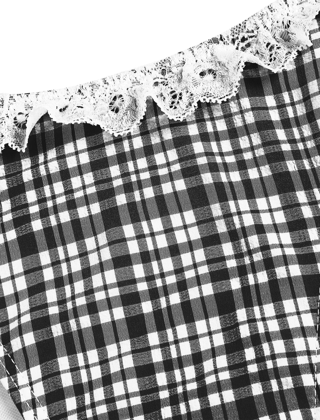 Women's Triangle Bikini Lace Frilled Ruffles Gingham Print Tie Side Spaghetti Strap 2 Pieces Bikini Swimsuit