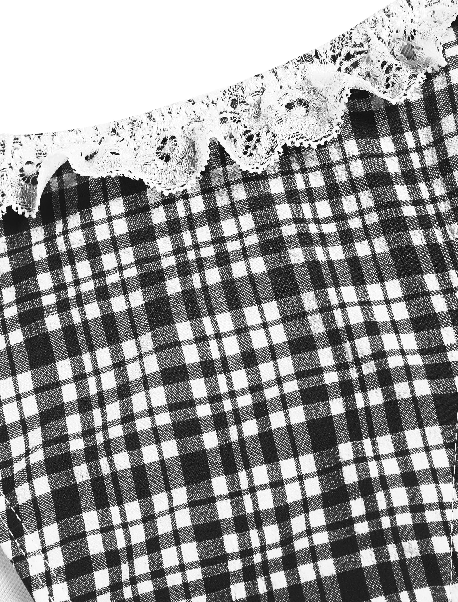 Women's Triangle Bikini Lace Frilled Ruffles Gingham Print Tie Side Spaghetti Strap 2 Pieces Bikini Swimsuit