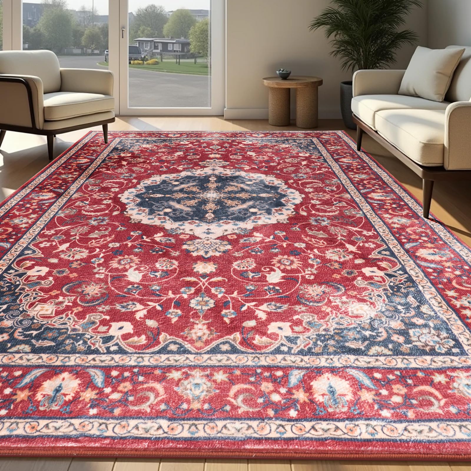 Washable Area Rugs Door Mat Entryway Vintage Floral Non-Slip Low Pile Entrance Thin Rug Carpet for Kitchen Bathroom Living Room Pink