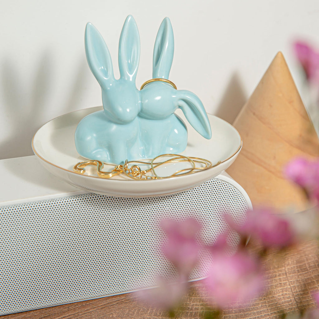 Ceramic Bunny Ring Holder - Rabbit Ring Dish Jewelry Holder Dish Trinket tray for Rings Earrings Necklace Organizer