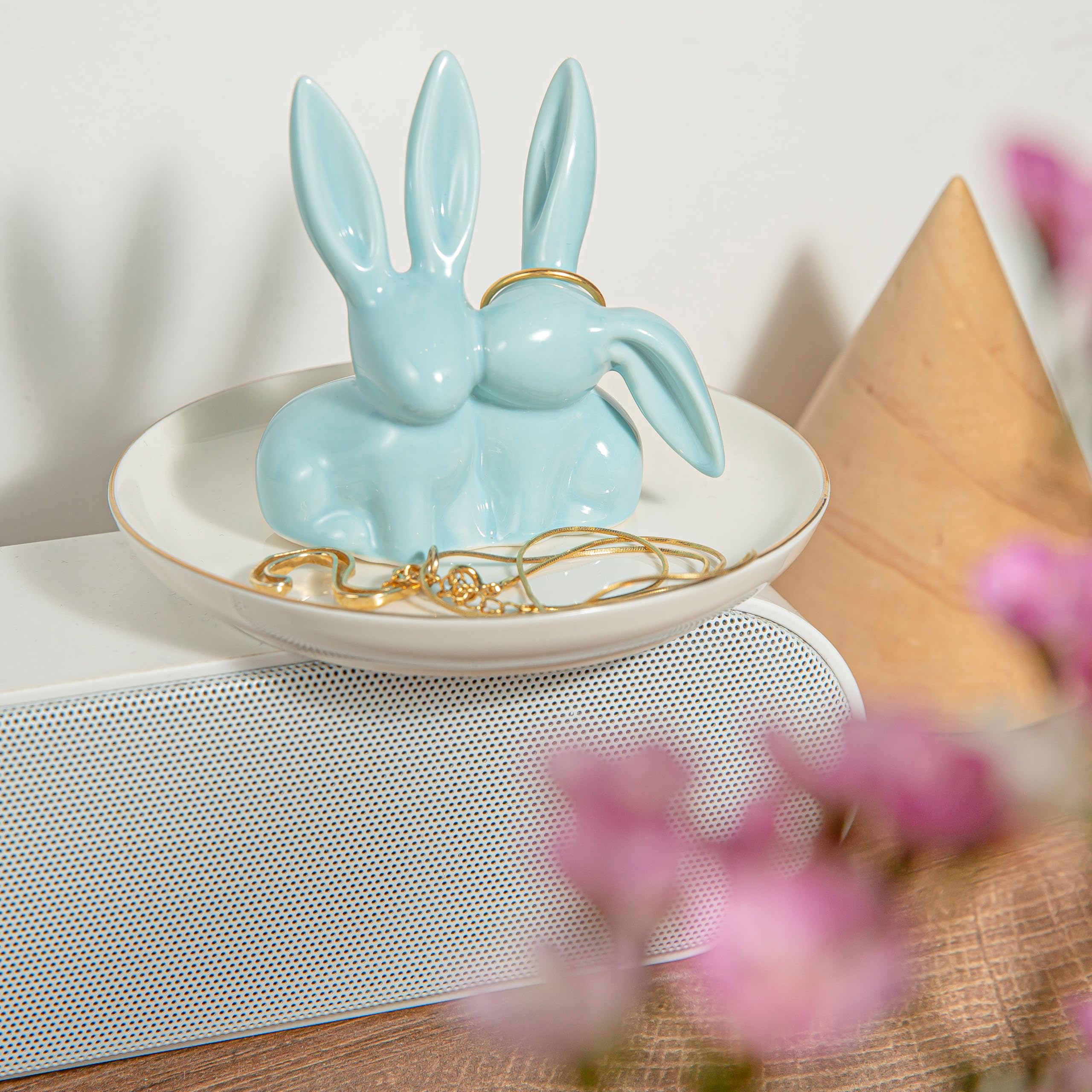 Ceramic Bunny Ring Holder - Rabbit Ring Dish Jewelry Holder Dish Trinket tray for Rings Earrings Necklace Organizer