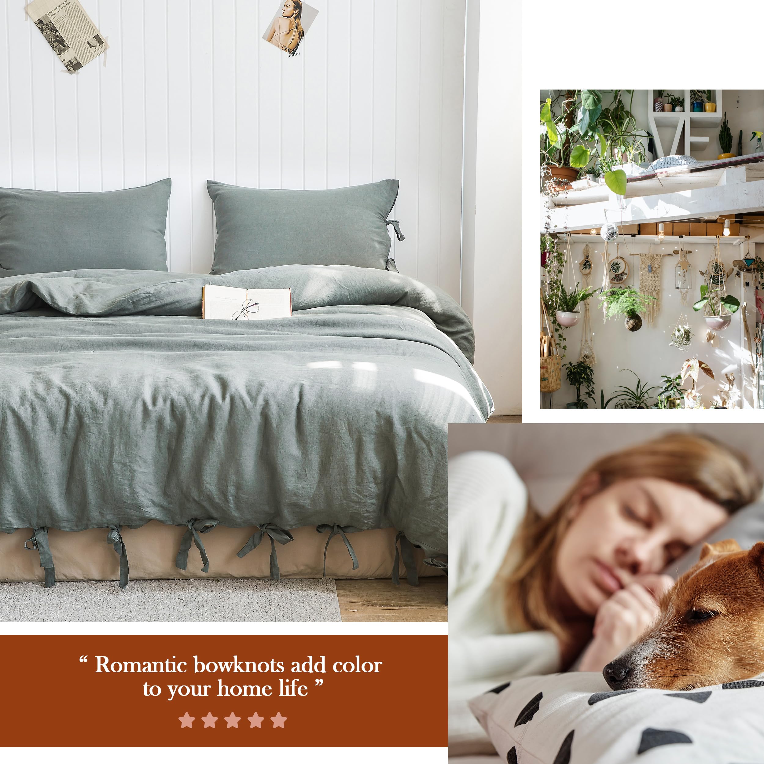 The 100% Linen Duvet Cover Set, 3 Pieces Belgian Flax Breathable Bedding,(1 Comforter Cover+2 Pillowshams) with Tie Closure Style