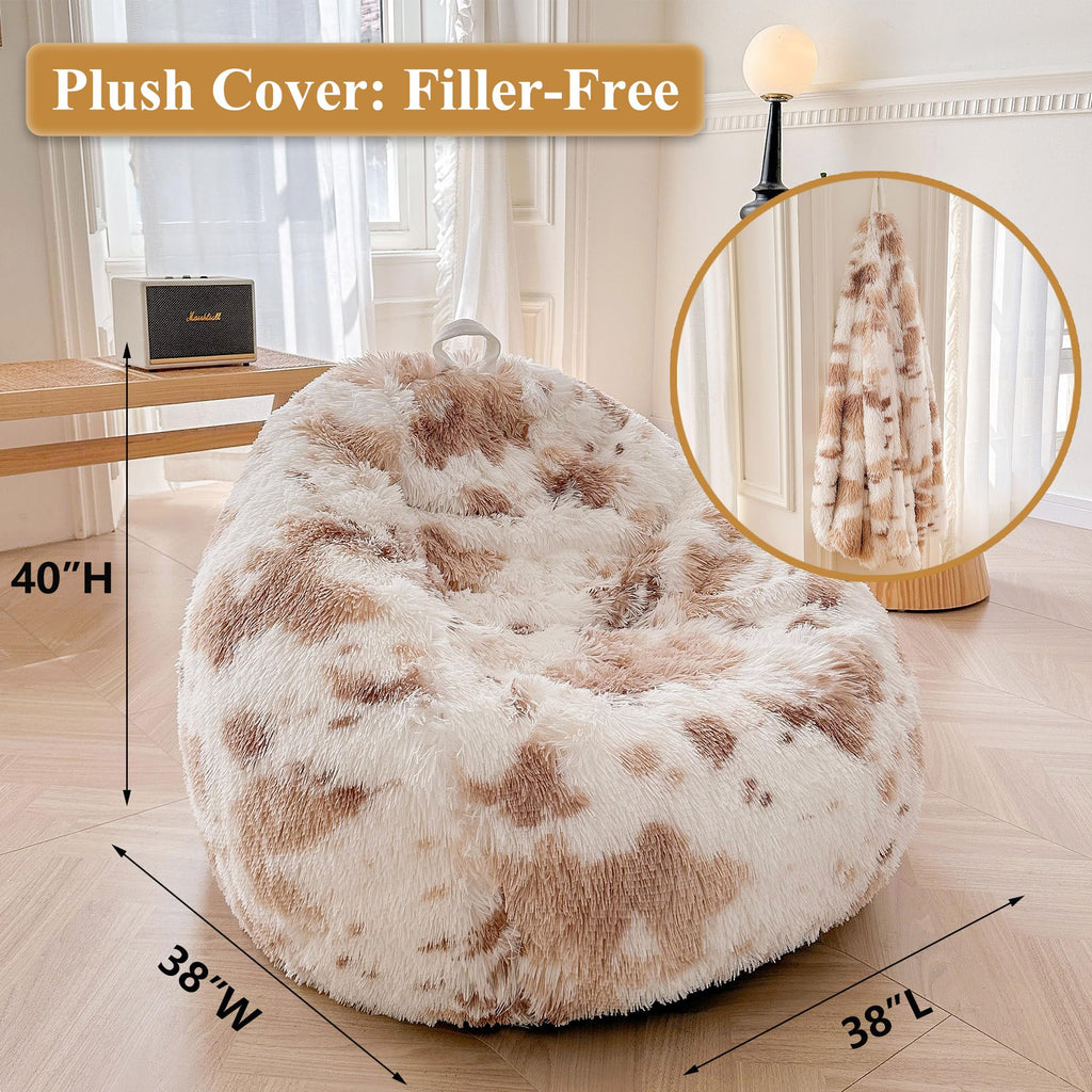 Faux Fur Leopard Print Bean Bag Chair Cover (No Filler), Fluffy Stuffed Animal Storage Cheetah Bean Bag Home Decor, Furry Fuzzy Big Beanbag Cover, Anti-Slip