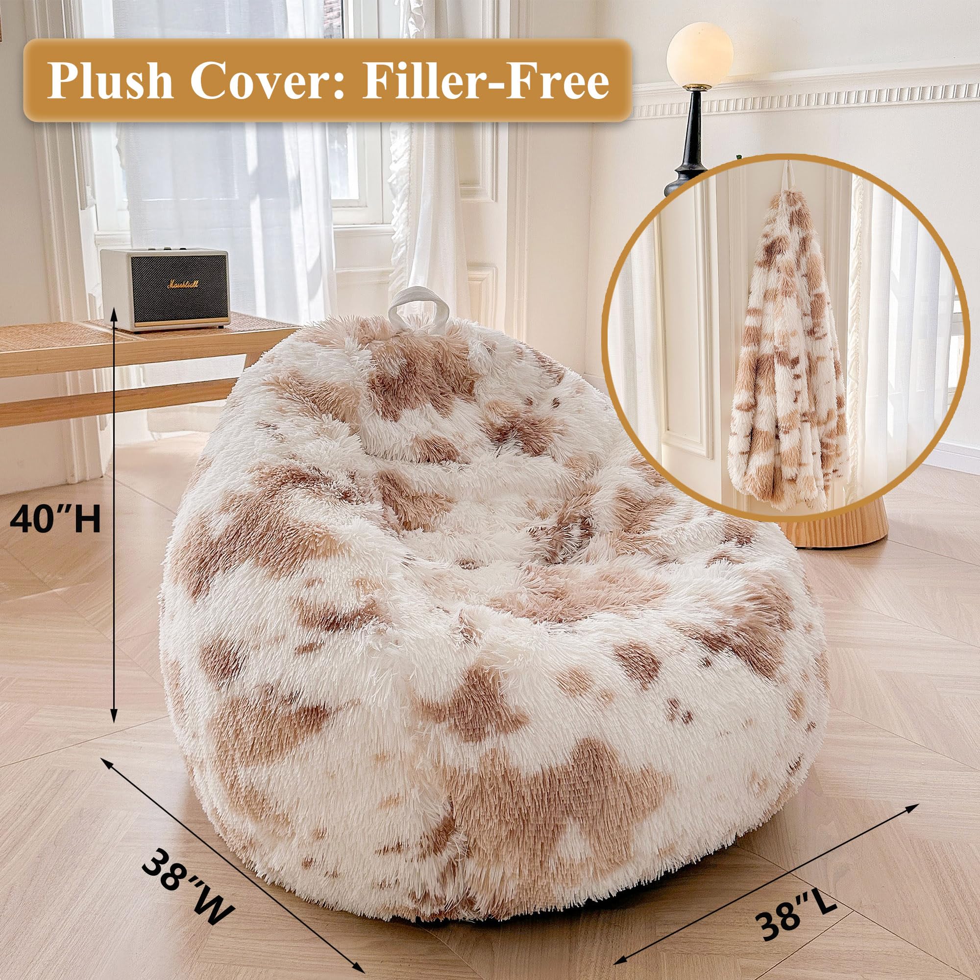 Faux Fur Leopard Print Bean Bag Chair Cover (No Filler), Fluffy Stuffed Animal Storage Cheetah Bean Bag Home Decor, Furry Fuzzy Big Beanbag Cover, Anti-Slip