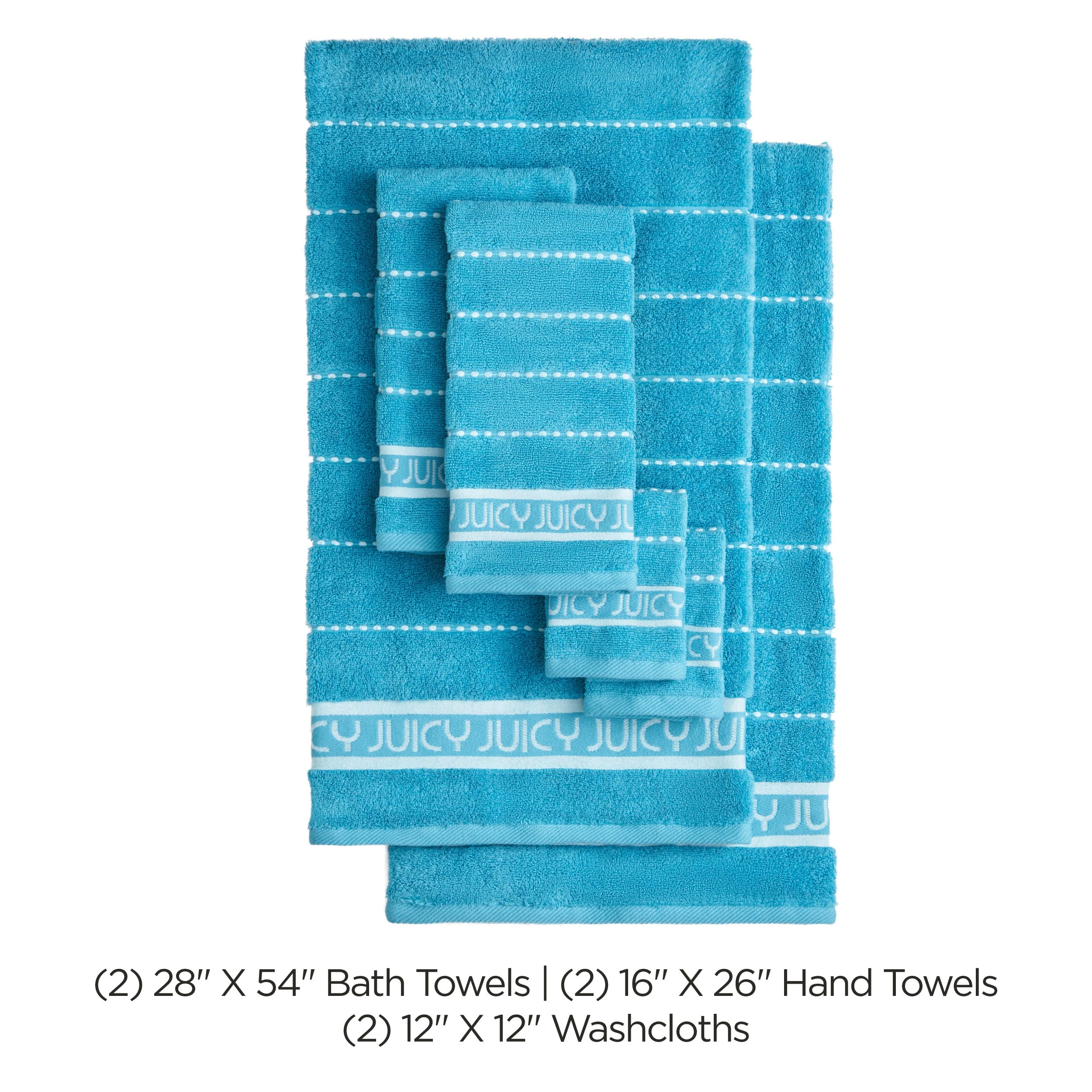 Juicy Couture Luxurious Plush Stripe 6-Piece Set - 100% Cotton Bath Towel Set - Soft and Stylish Towel Set for Ultimate Comfort and Elegance