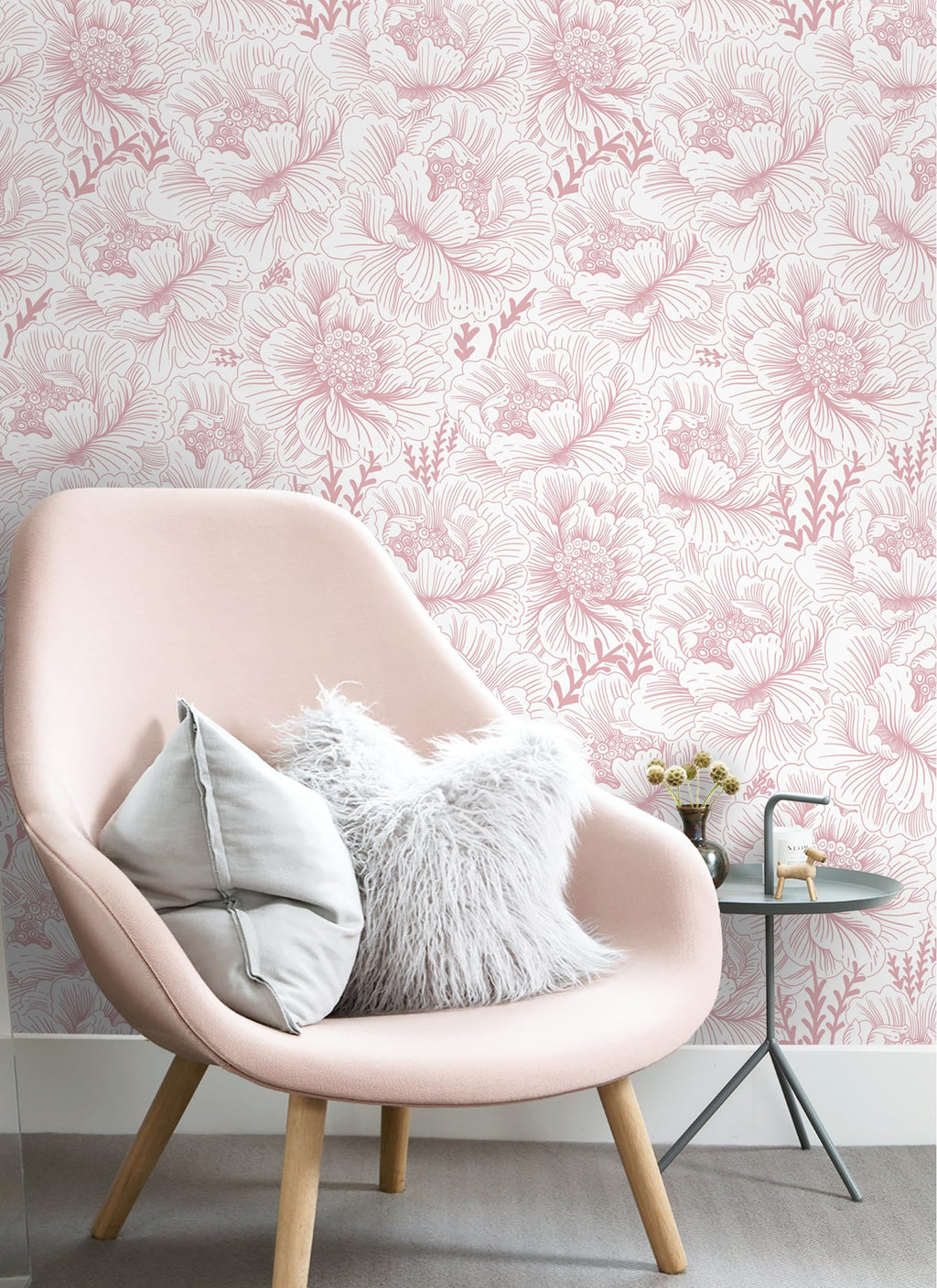 Floral Peel and Stick Wallpaper Boho Contact Paper Pink and White Self Adhesive Removable Wallpaper