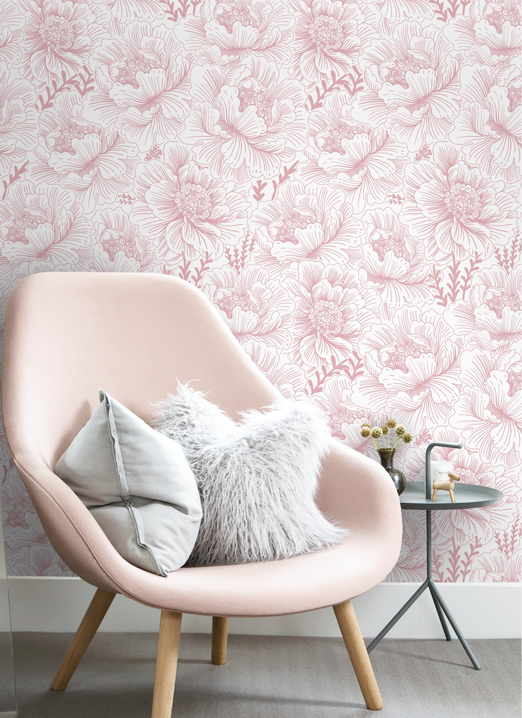 Floral Peel and Stick Wallpaper Boho Contact Paper Pink and White Self Adhesive Removable Wallpaper