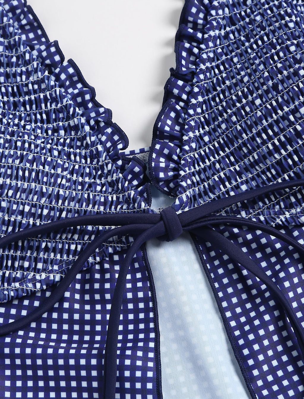 Tankini Swimsuits for Women Smocked Ruffles Tie Front Bowknot Textured High Cut Tanga Tankini Set