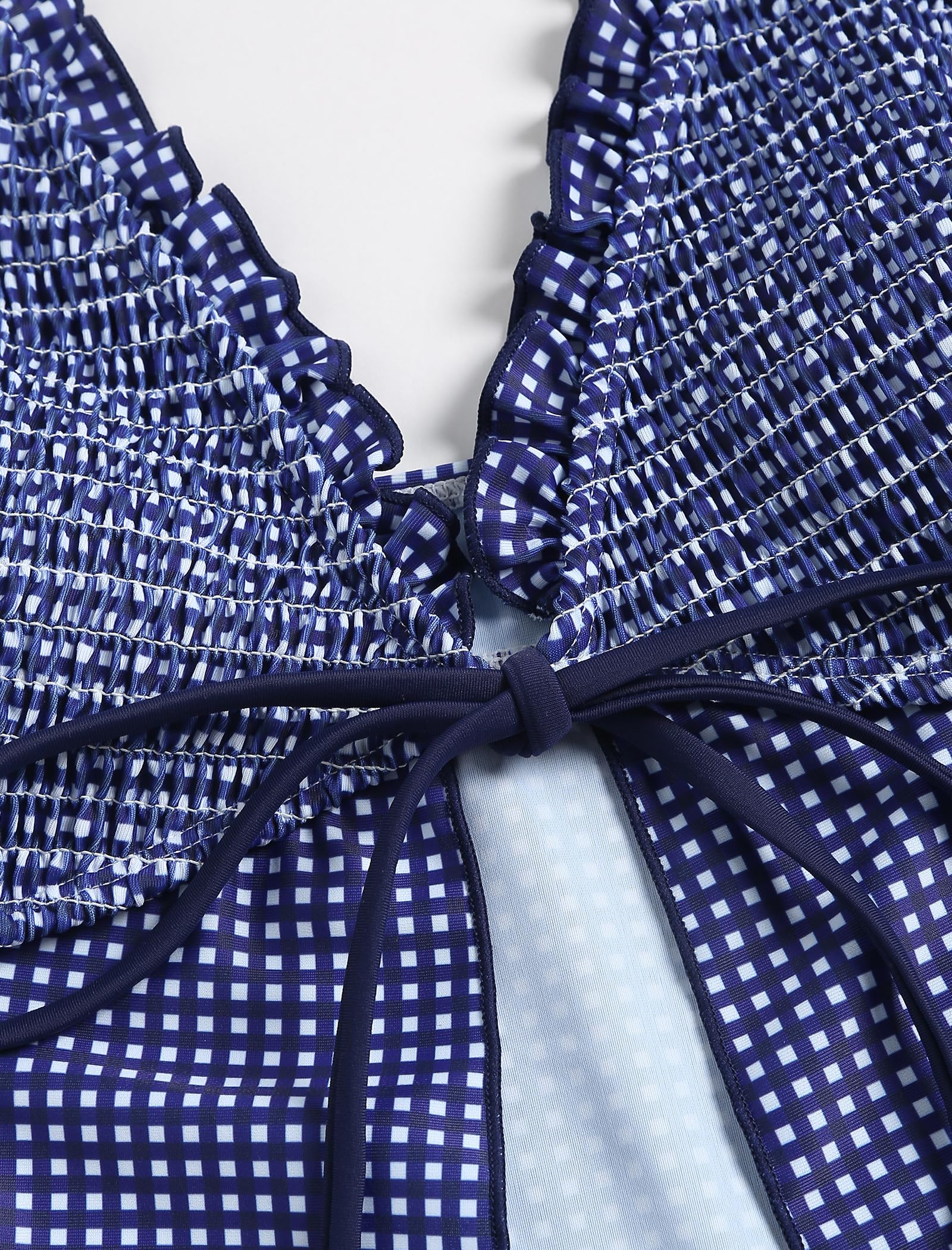 Tankini Swimsuits for Women Smocked Ruffles Tie Front Bowknot Textured High Cut Tanga Tankini Set