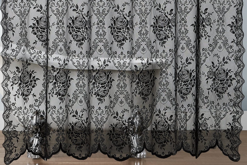 Luxury Lace Small Shower Curtain - Lace Shower Curtain with Attached Valance & Tassels