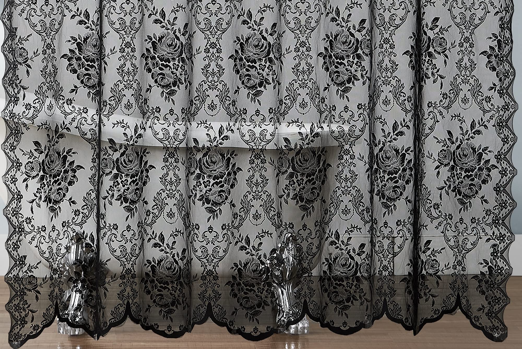 Luxury Lace Small Shower Curtain - Lace Shower Curtain with Attached Valance & Tassels