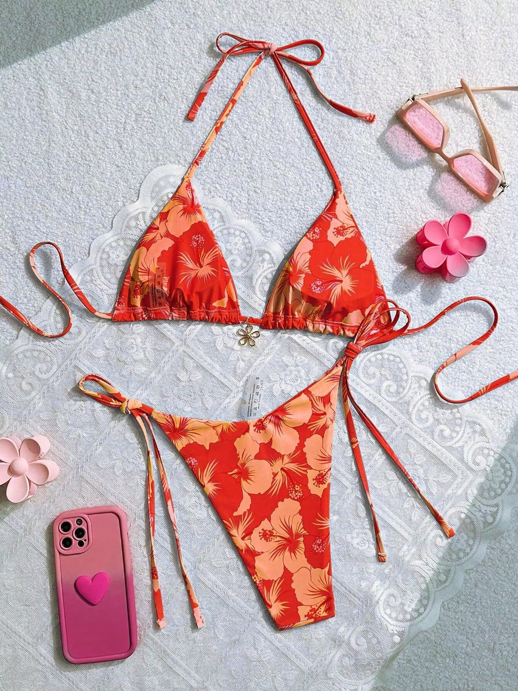 Women's Floral Print Knot Bathing Suit High Waist Summer Swimsuit Bikini Set