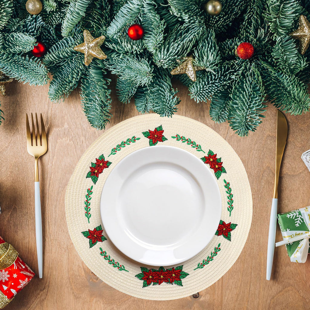 Whaline 4Pcs Round Placemats Pink Bow Embroidered Place Mats Coquette Bow Dinner Table Mats for Home Wedding Baby Shower Birthday Party Decor