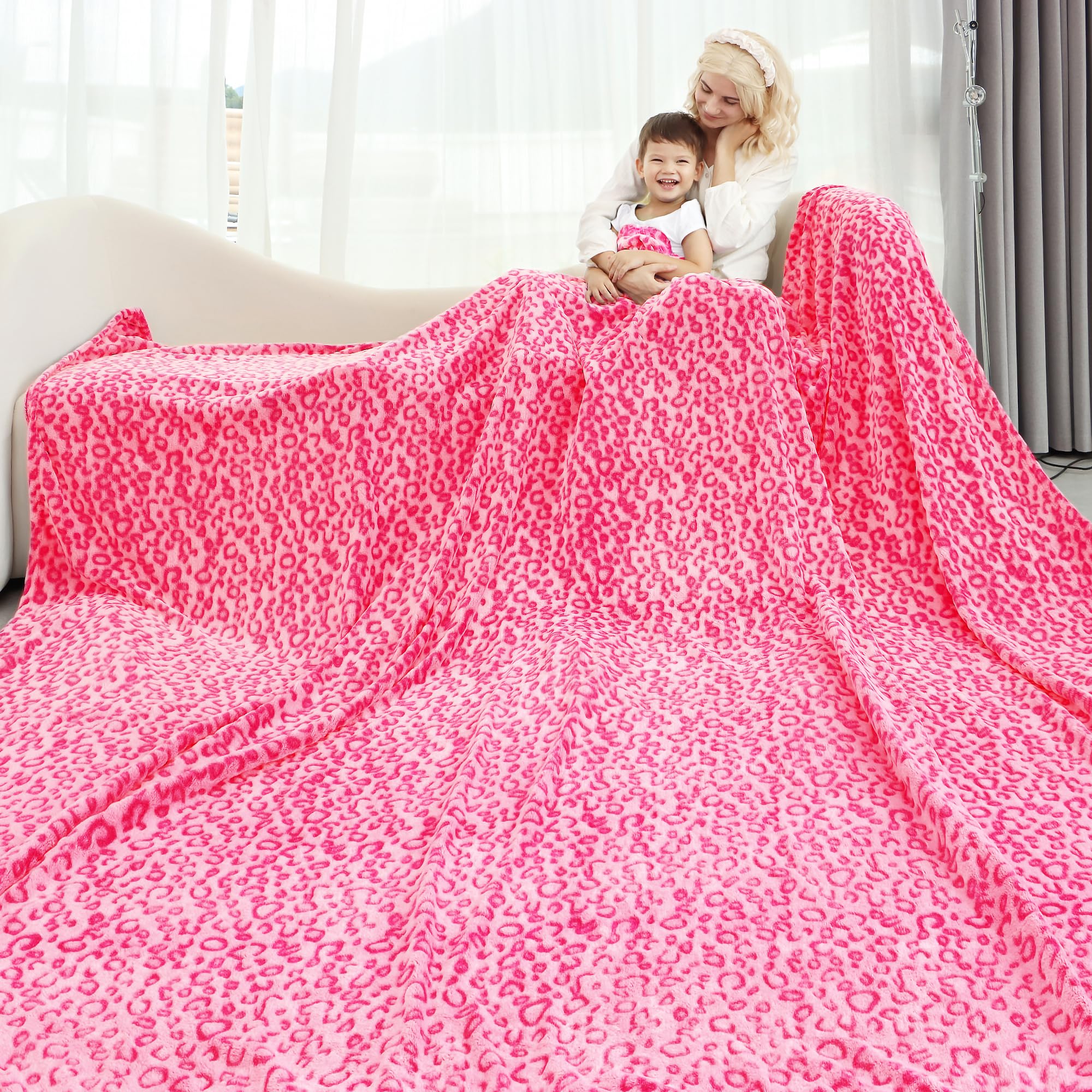 Leopard Throw Blanket - Cheetah Print Soft Fleece Blanket Hot Pink Fuzzy Plush Blankets Cute Bed Couch Decor