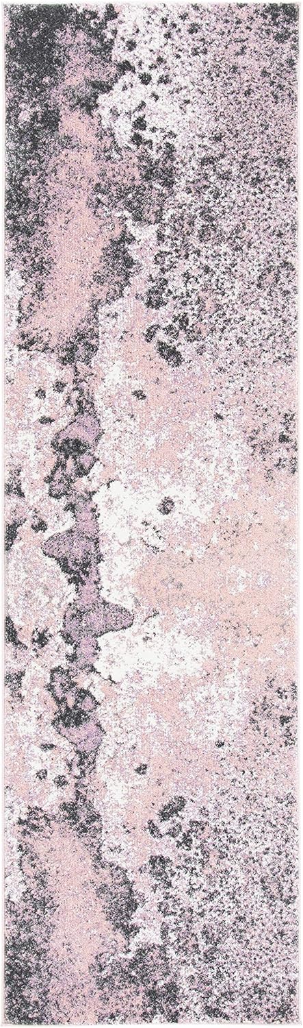 Pink / Grey Modern Abstract Non-Shedding Living Room Entryway Foyer Hallway Rug 2'3"" X 8'
