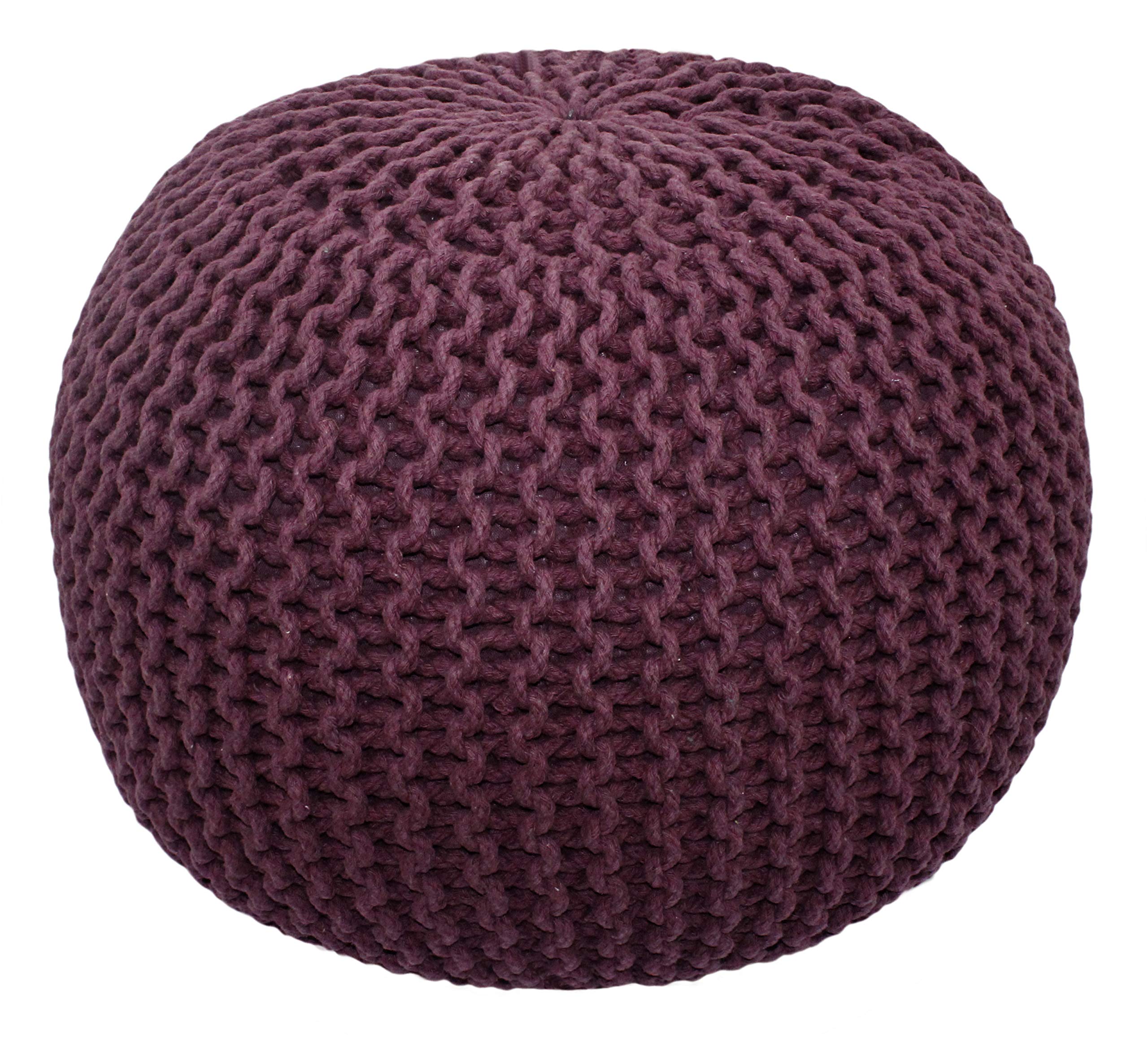 Hand-Knitted Cotton Round Pouf â€?Braid Cord Ottoman, Footrest, and Accent Seat for Living Room, Nursery, Kids Room, or Dorm Décor â€?20x14