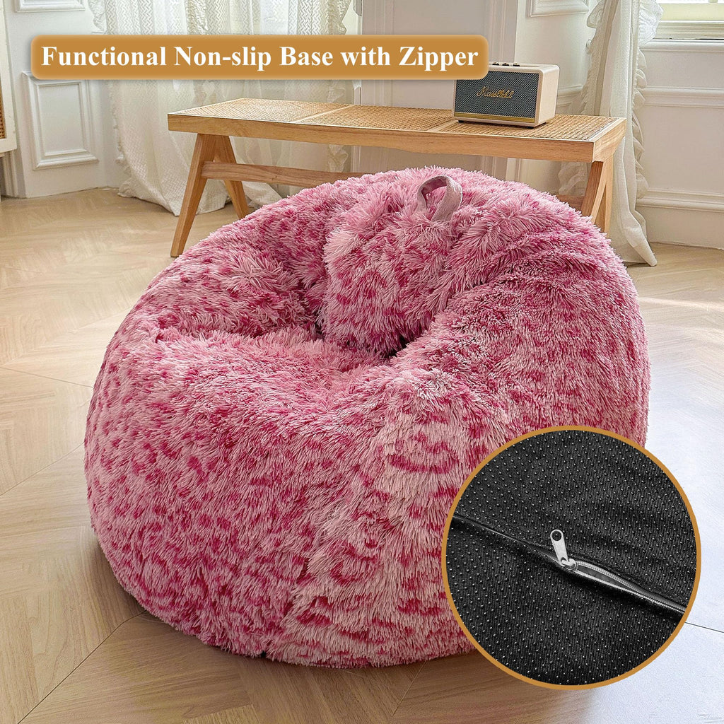 Faux Fur Leopard Print Bean Bag Chair Cover (No Filler), Fluffy Stuffed Animal Storage Cheetah Bean Bag Home Decor, Furry Fuzzy Big Beanbag Cover, Anti-Slip