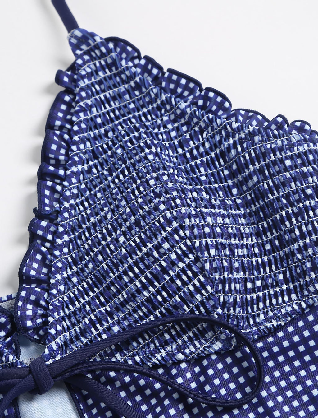 Tankini Swimsuits for Women Smocked Ruffles Tie Front Bowknot Textured High Cut Tanga Tankini Set