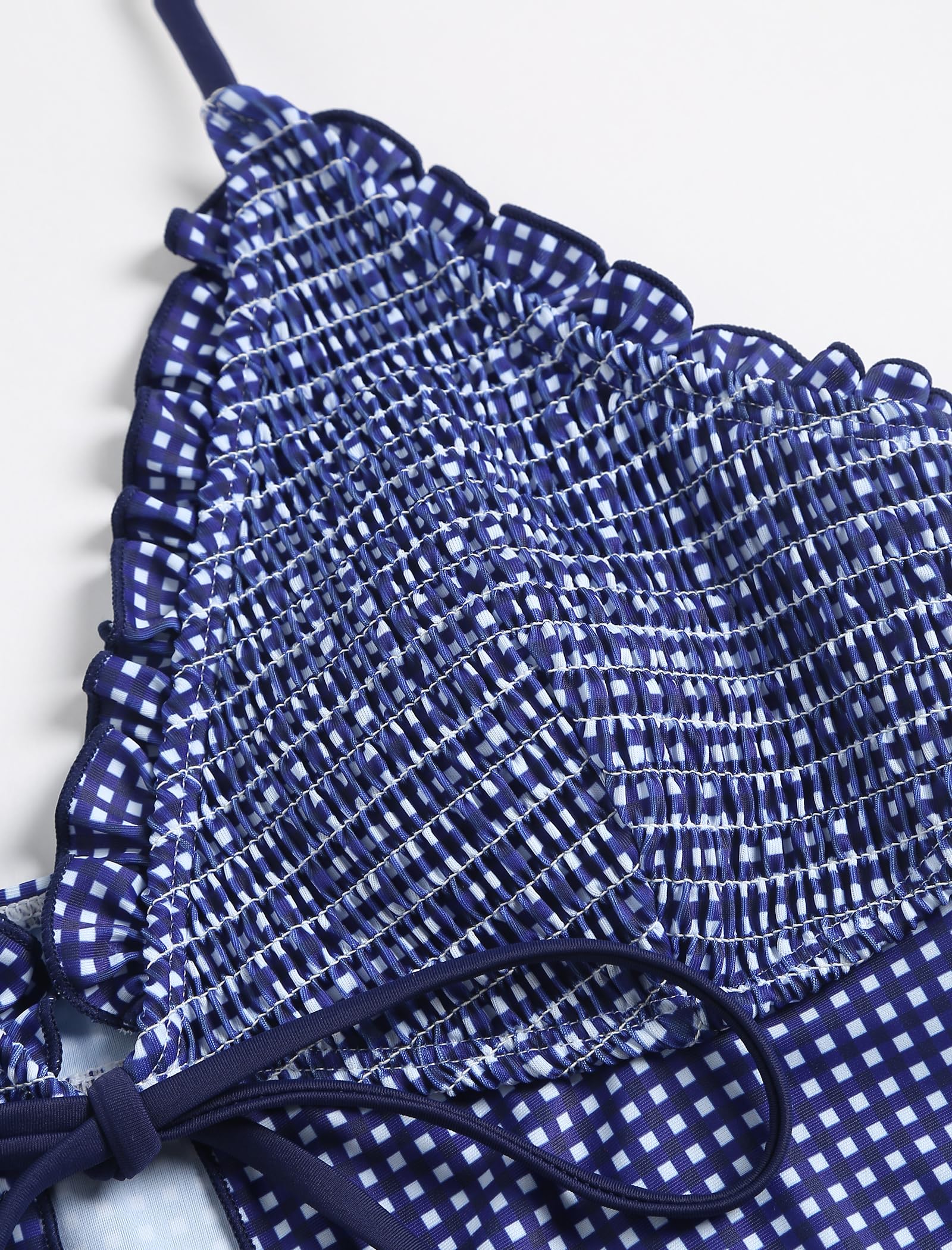 Tankini Swimsuits for Women Smocked Ruffles Tie Front Bowknot Textured High Cut Tanga Tankini Set