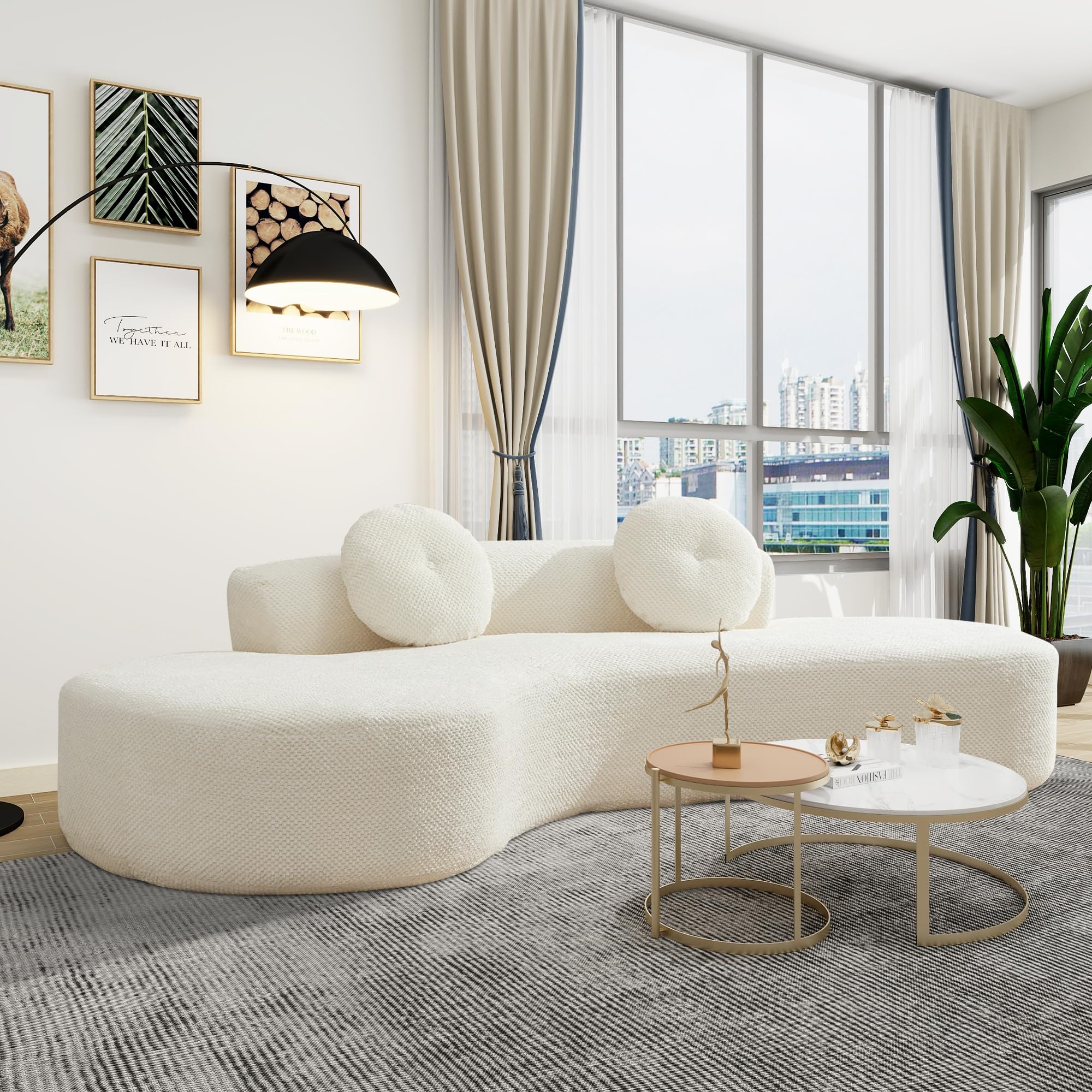 Oversize Sponge Curved Sofa - Modern Minimalist Corduroy Anti-Wrinkle Sofa,Cloud Couch 3-Seater Couch w/2 Pillows 106''