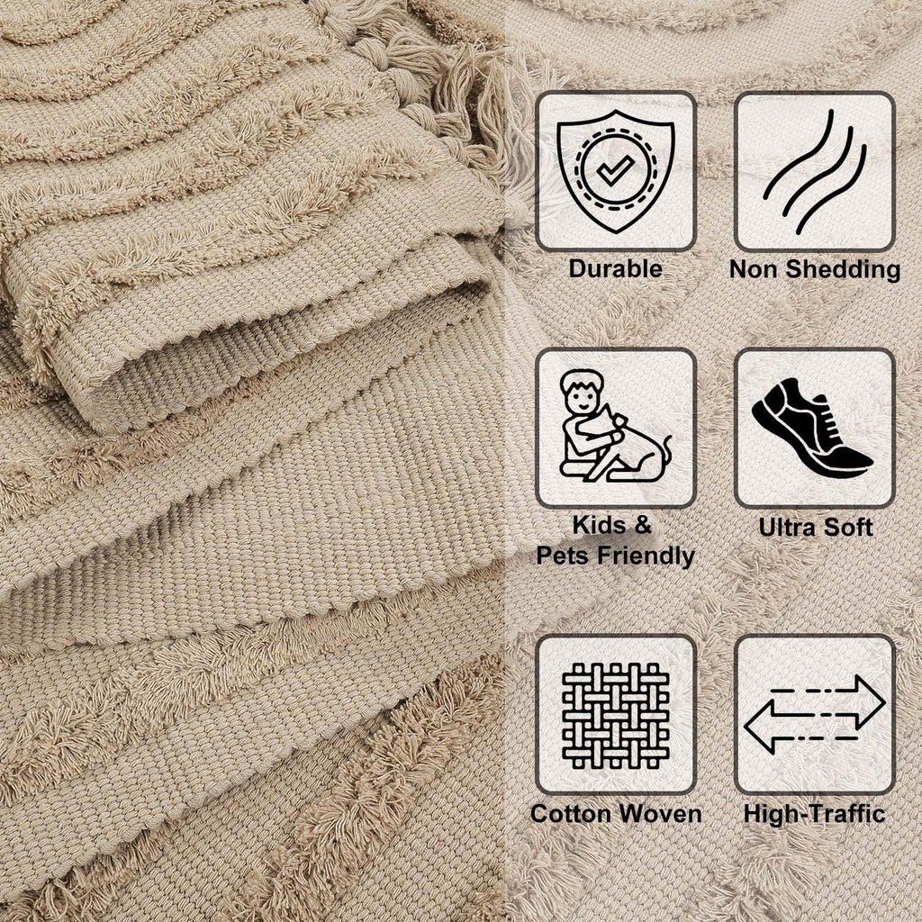 Washable Kitchen Runner Rug - Hand-Woven Bathroom Runner Rug with Tassels, Terracotta Entryway Runner Rug, Tufted Rainbow Bedroom Rug Runner, Hallway Rug for Laundry/Living Room