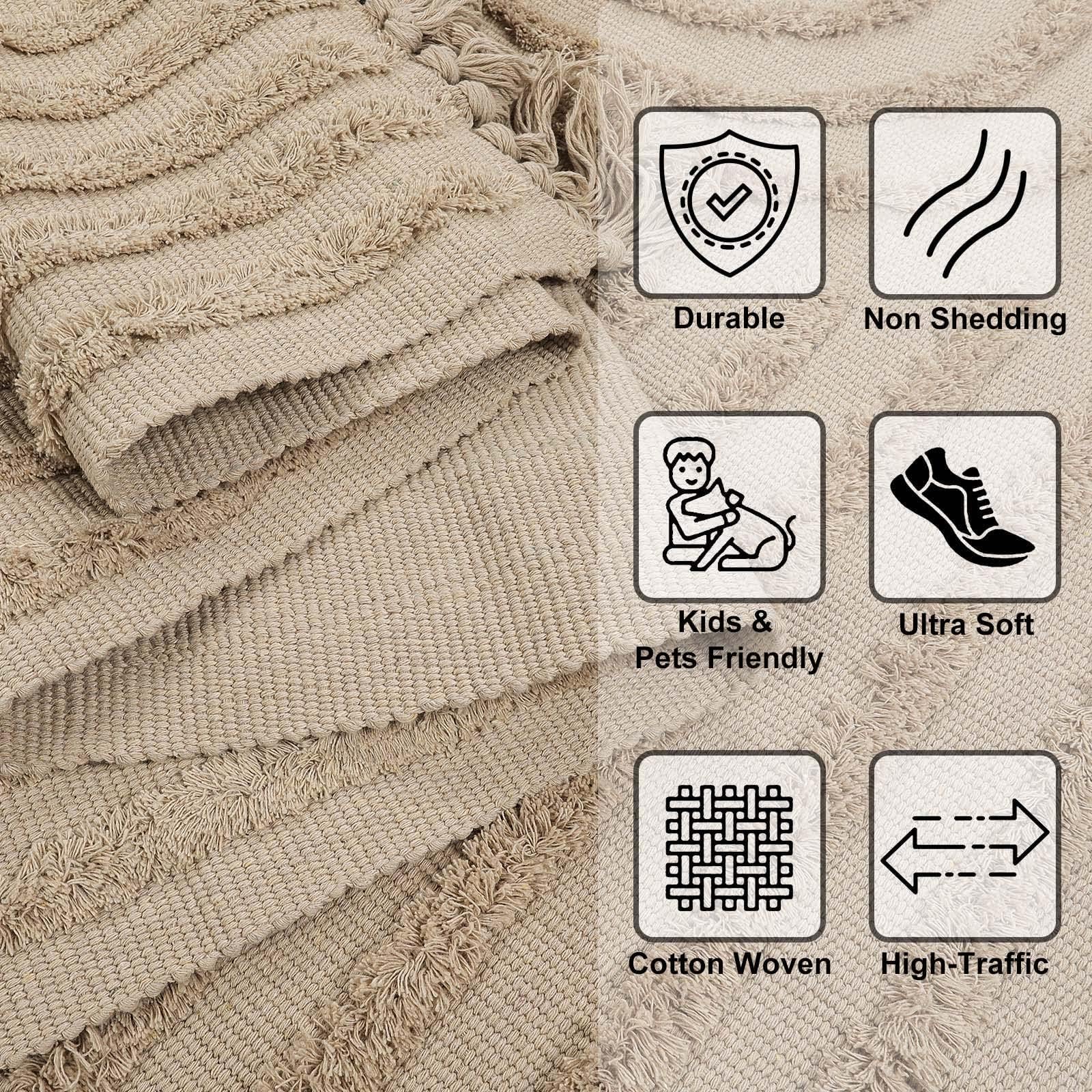 Washable Kitchen Runner Rug - Hand-Woven Bathroom Runner Rug with Tassels, Terracotta Entryway Runner Rug, Tufted Rainbow Bedroom Rug Runner, Hallway Rug for Laundry/Living Room