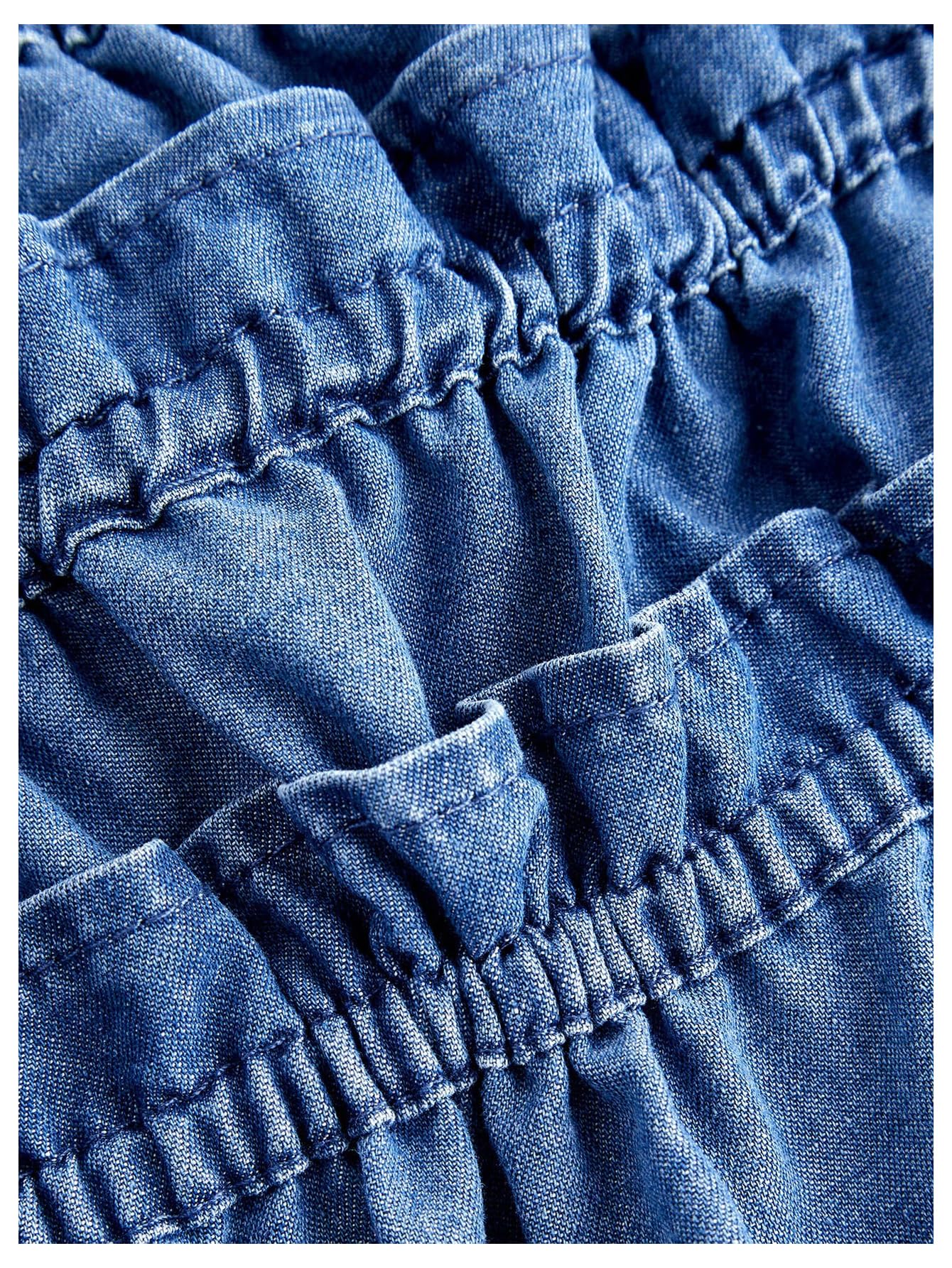 Women's Denim Tops Bow Tie Front Spaghetti Strap Camisole Tiered Ruffle Frill Trim Y2k Tank