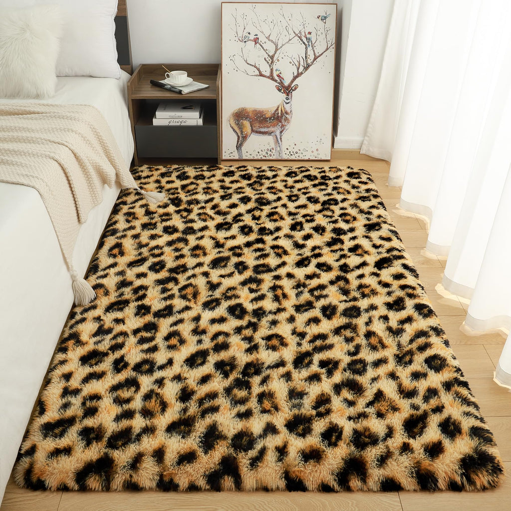 Leopard Rugs, Soft Bedroom Rugs - Fluffy Living Room Rugs, Girls Room Decor