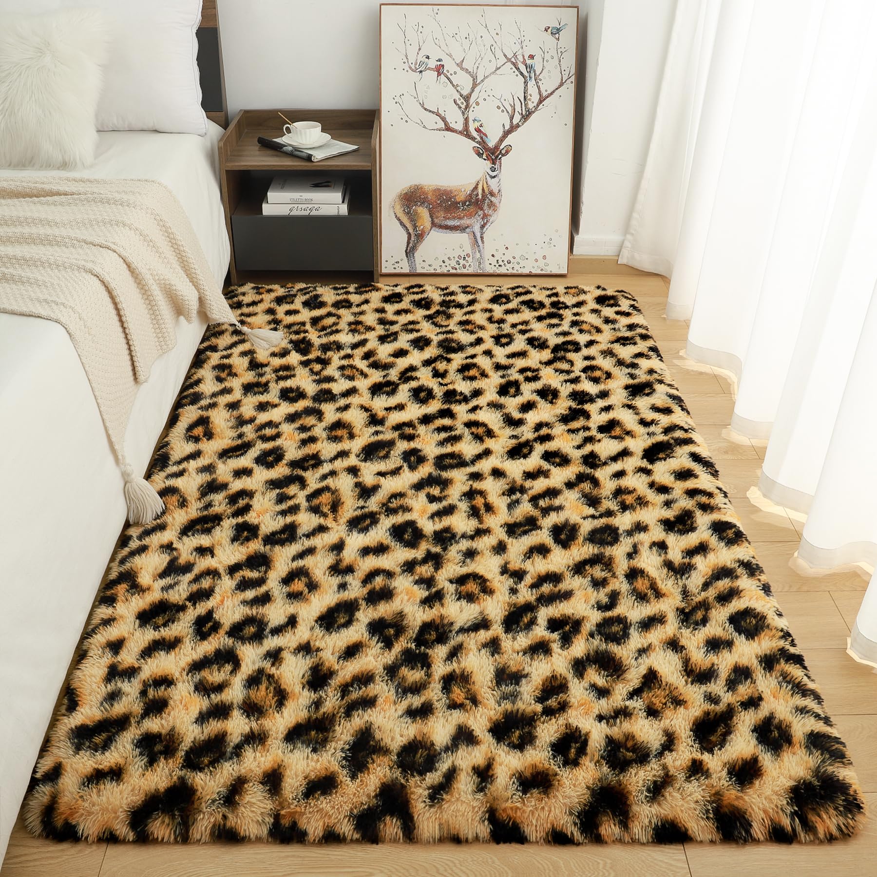 Leopard Rugs, Soft Bedroom Rugs - Fluffy Living Room Rugs, Girls Room Decor