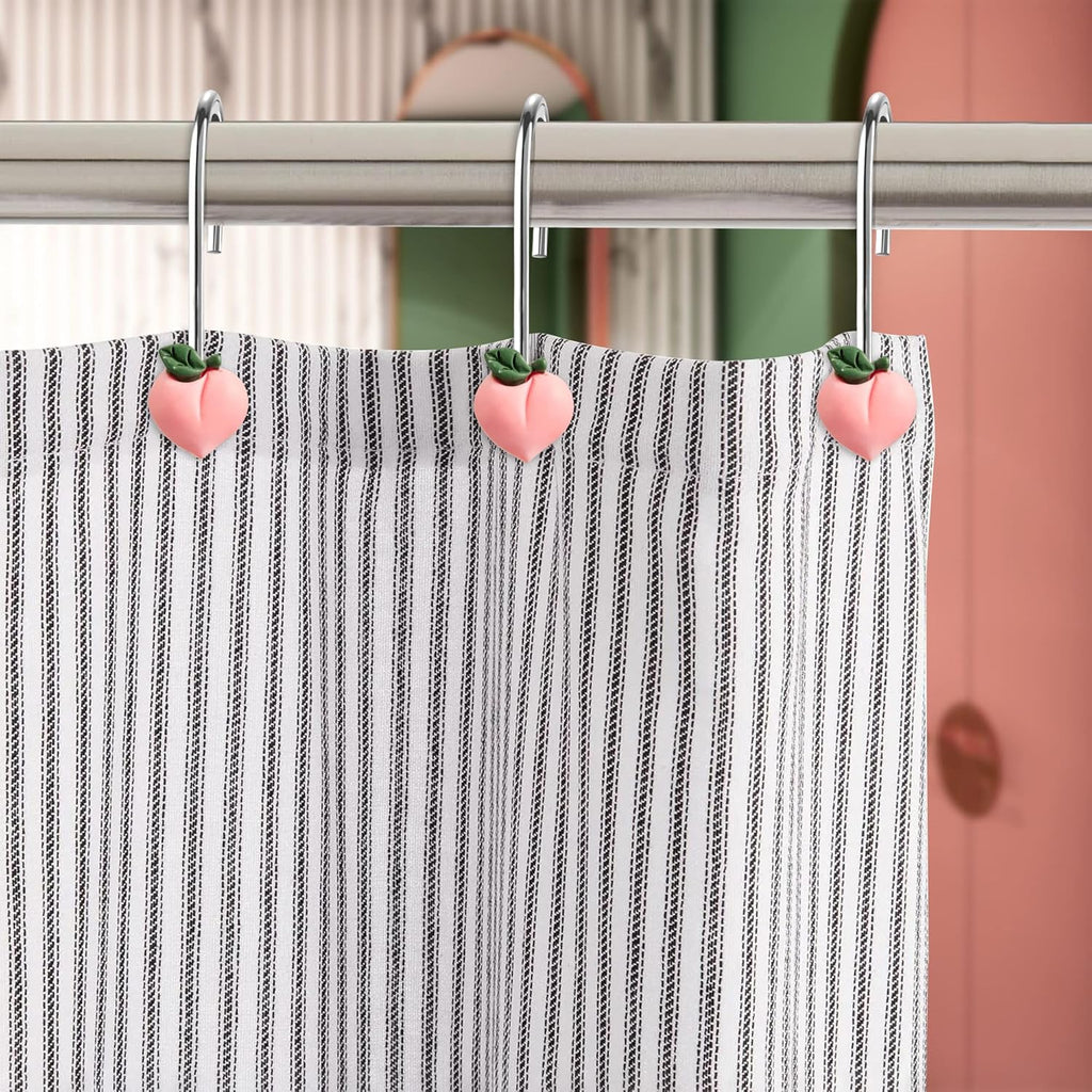 Peach Shower Curtain Hooks - 12pcs Peach Shower Curtain Hooks Pink Rustproof Curtain Hangers Glide Shower Rings Curtain Cute Fruit Resin Stainless Steel