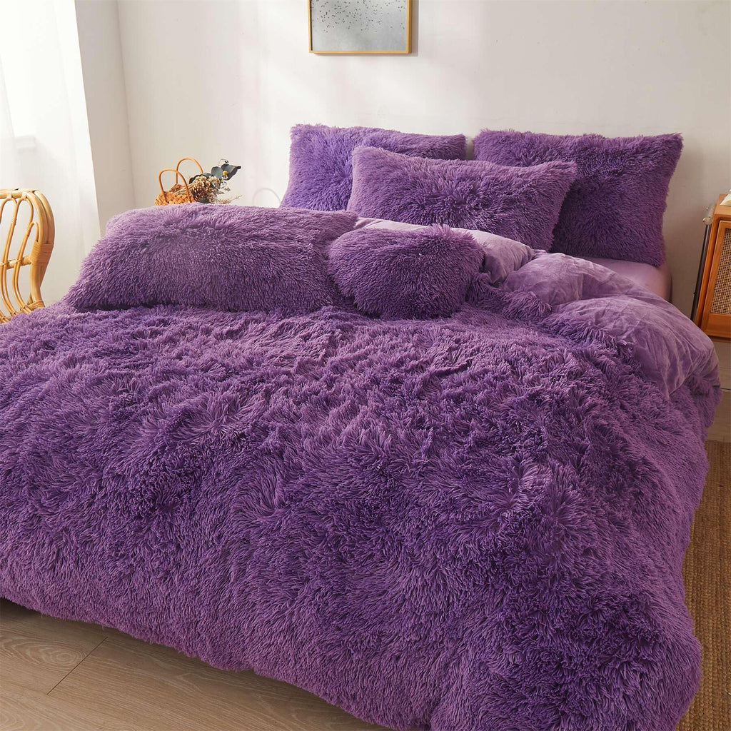 Fluffy Faux Fur Comforter Cover Set Queen - Ultra Soft Plush Bedding Sets 3 Pieces (1 Fluffy Duvet Cover + 2 Faux Fur Pillow case) Cute Bed Set