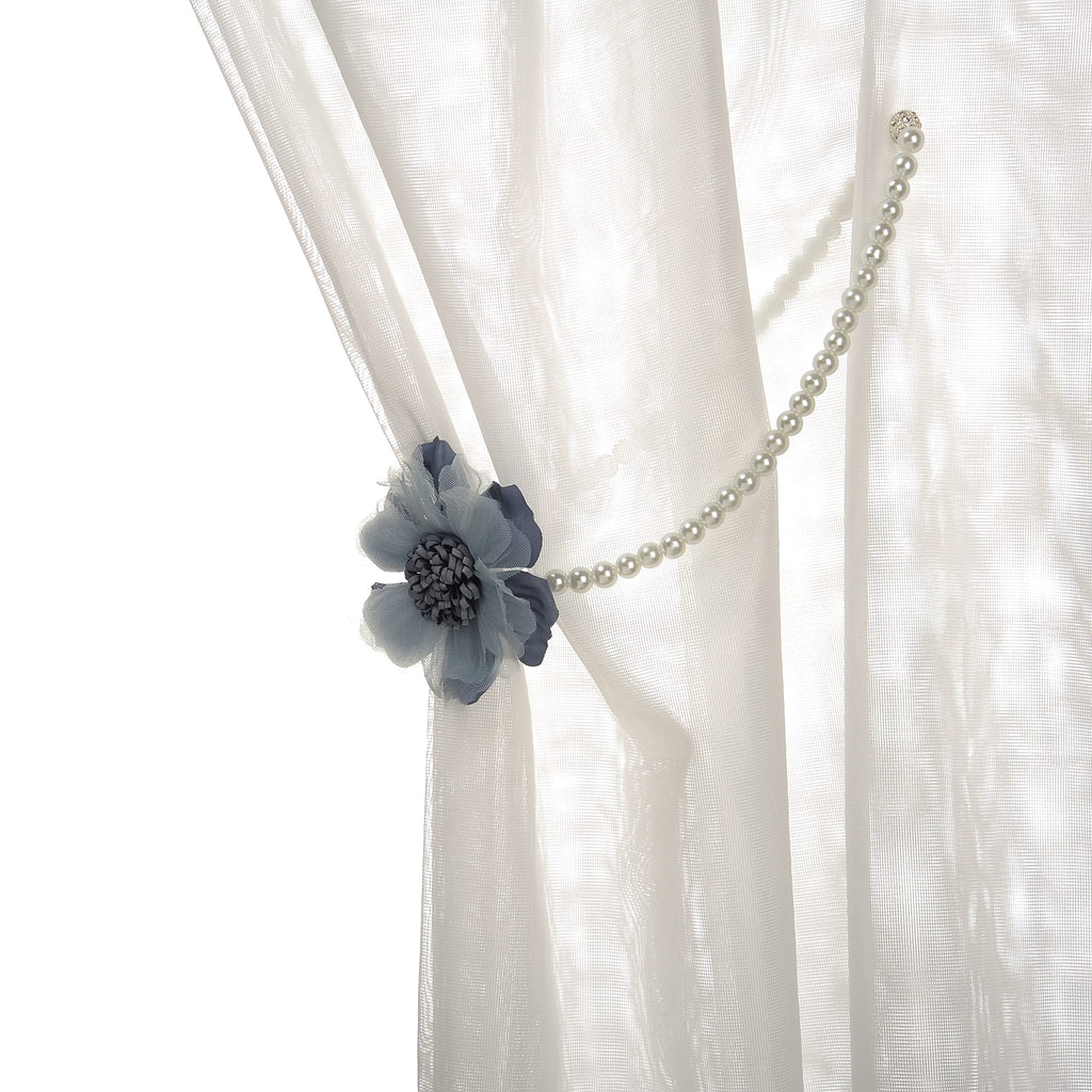 Elegant Pearl Magnetic Curtain Tieback with Handmade Flower Decorative Drapery Holdbacks Rope Holder