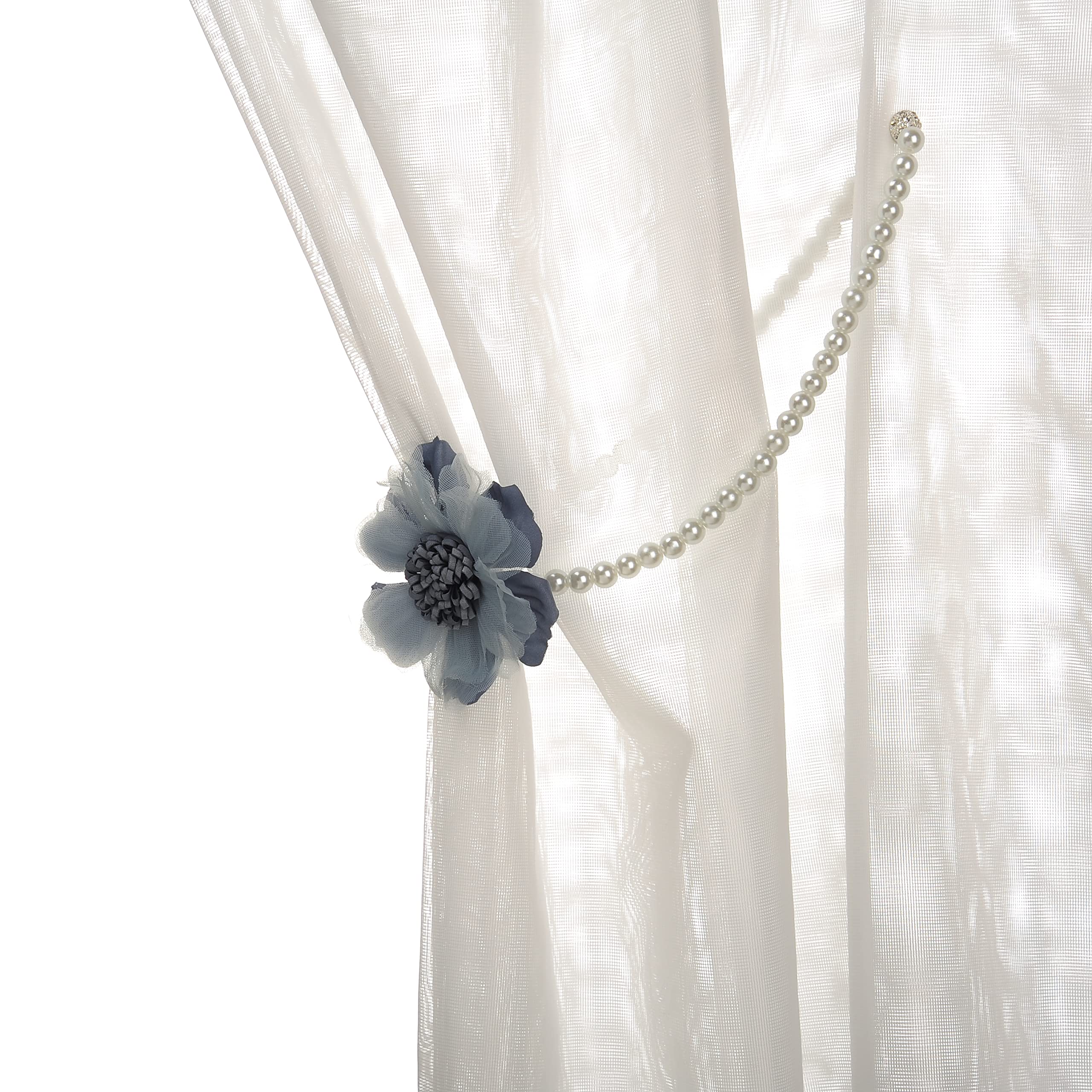 Elegant Pearl Magnetic Curtain Tieback with Handmade Flower Decorative Drapery Holdbacks Rope Holder