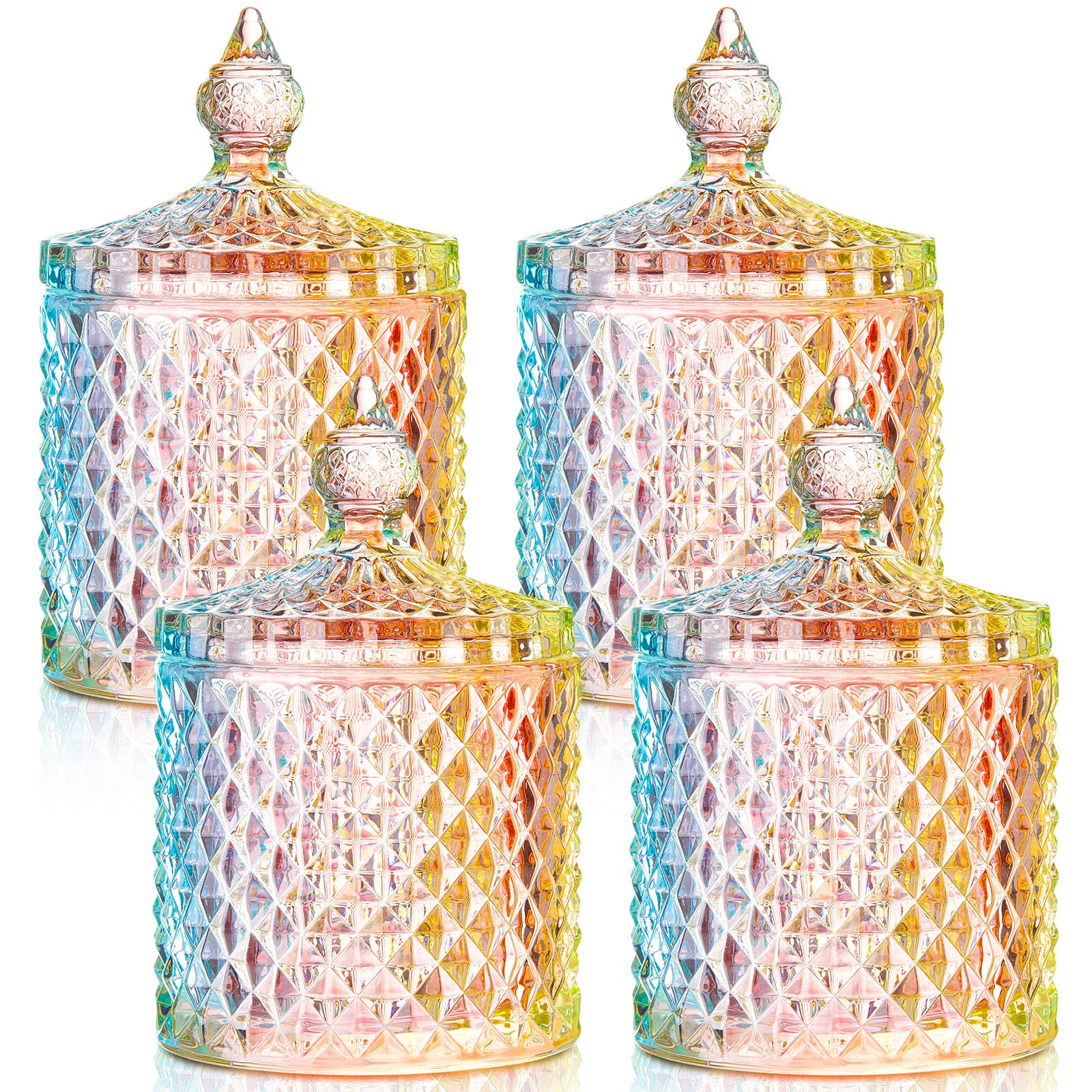 Crystal Glass Candy Jar Set with Lids Home Decorative Storage Jars for Apothecary, Bathroom, Kitchen, and Pantry, Ideal for Cotton Swabs and Jewelry