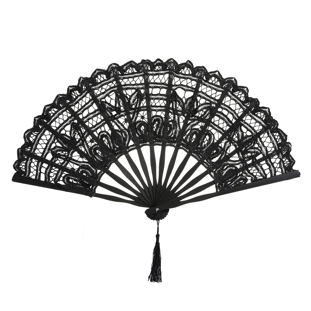 Cotton Lace Folding Handheld Fan Embroidered Hand Fan with Bamboo Staves